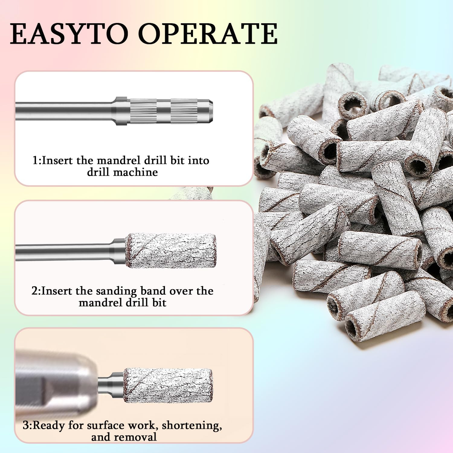 100Pcs Nail Drill Bits Small Sanding Bands with Upgrade 3.1Mm Mandrel Bit, 240 E