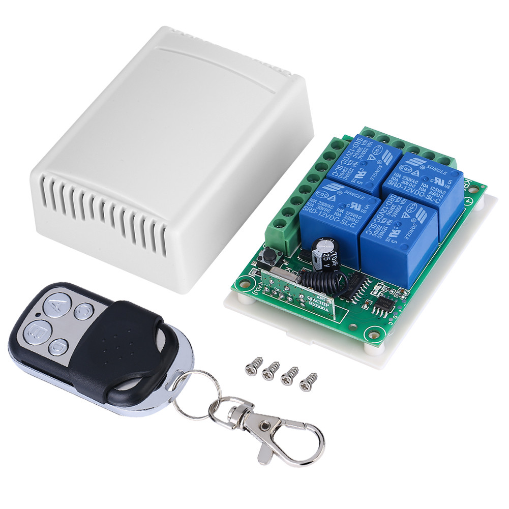 12V 433Mhz 4CH Raley Switch Receiver Wireless Garage Door Control+RF Remote Set