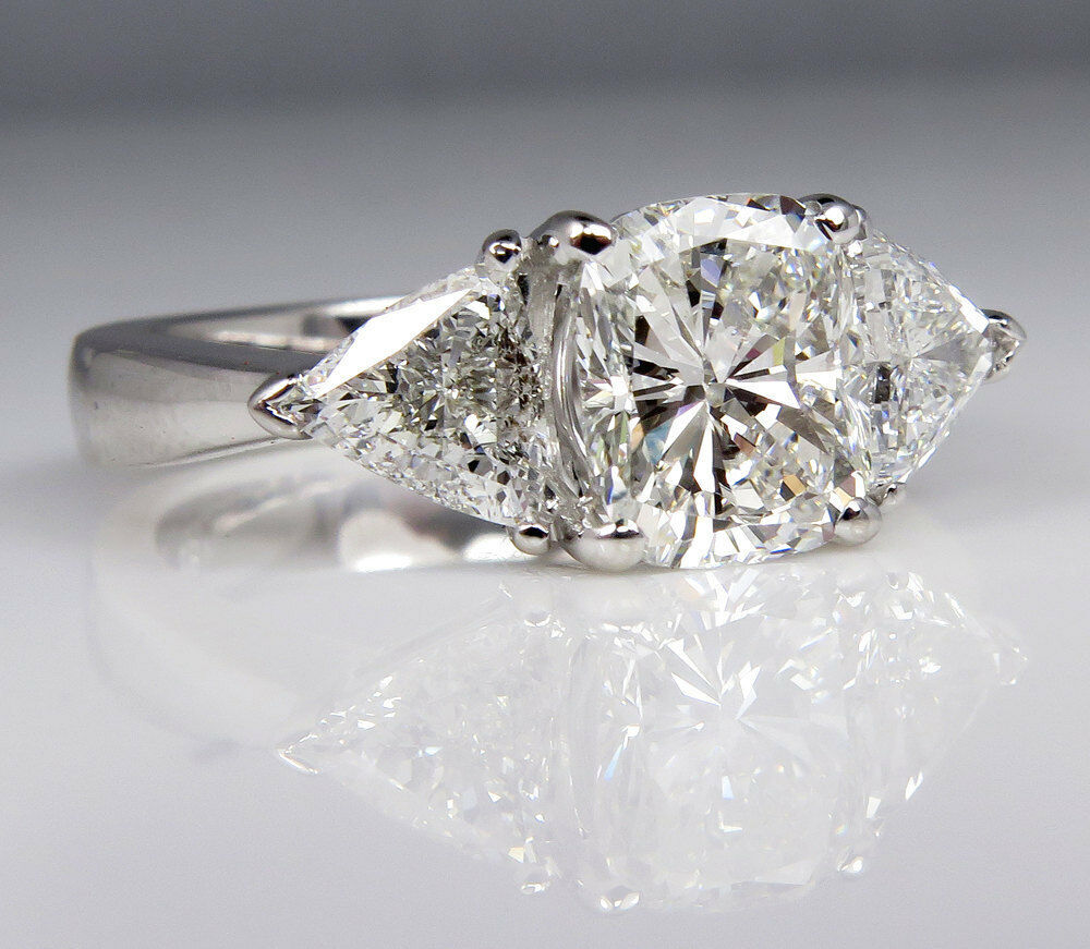 3ct Cushion Cut Moissanite Engagement Ring White Gold Plated Trillion Accents
