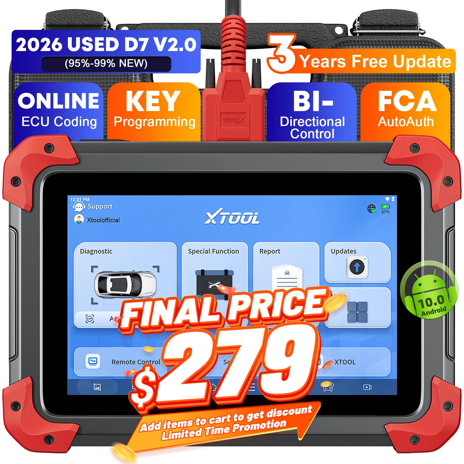 USED XTOOL D7 V2.0 Bidirectional Full System OBD2 Car Diagnostic Scanner Tool