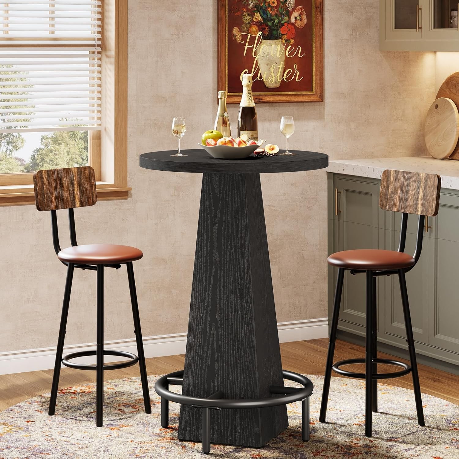 Bar Table, 37.4" High Round Pub Table for Small Bars, Dining Room, Kitchen-Black