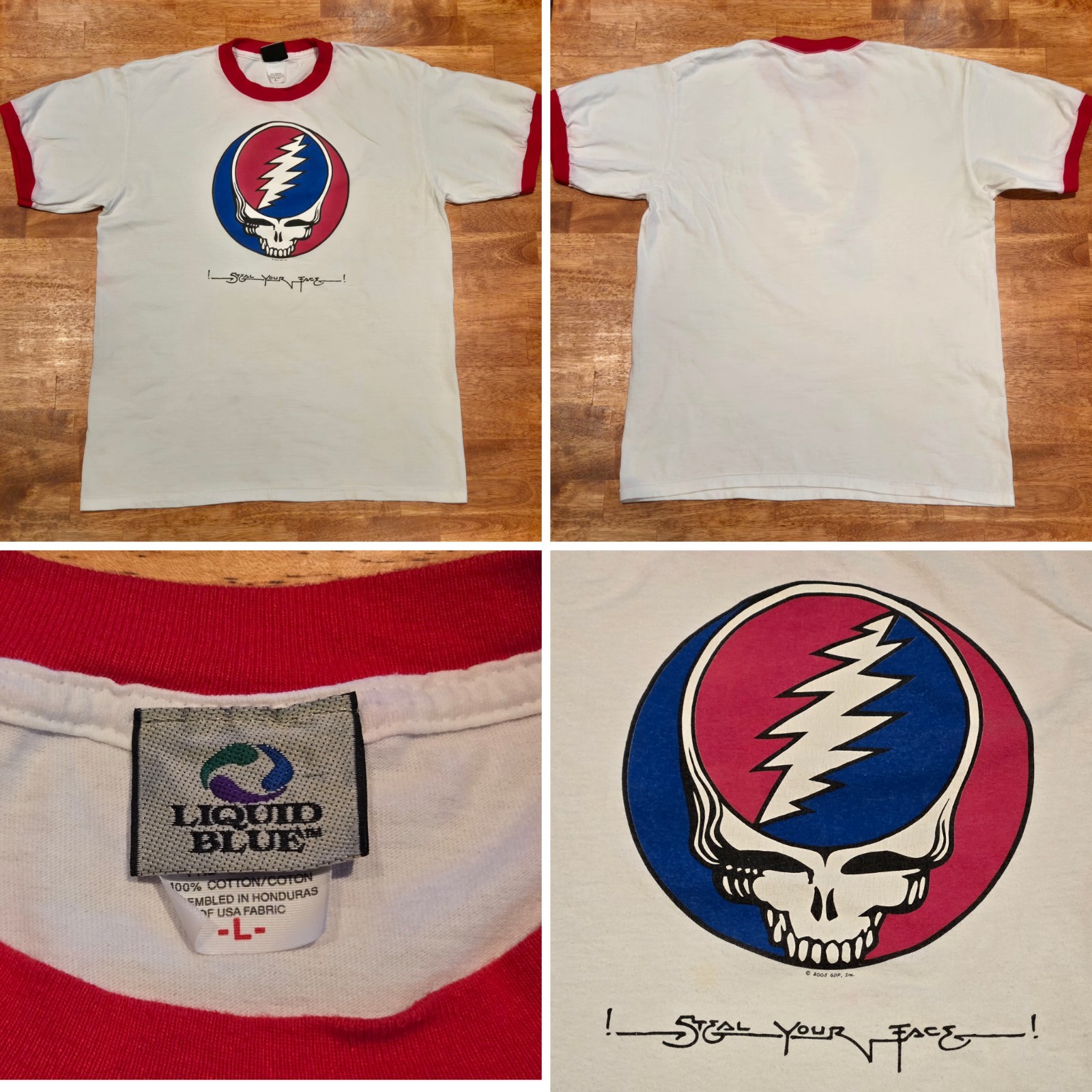 Grateful Dead Steal Your Face 2005 Liquid Blue Ringer Tee T-Shirt Size Large
