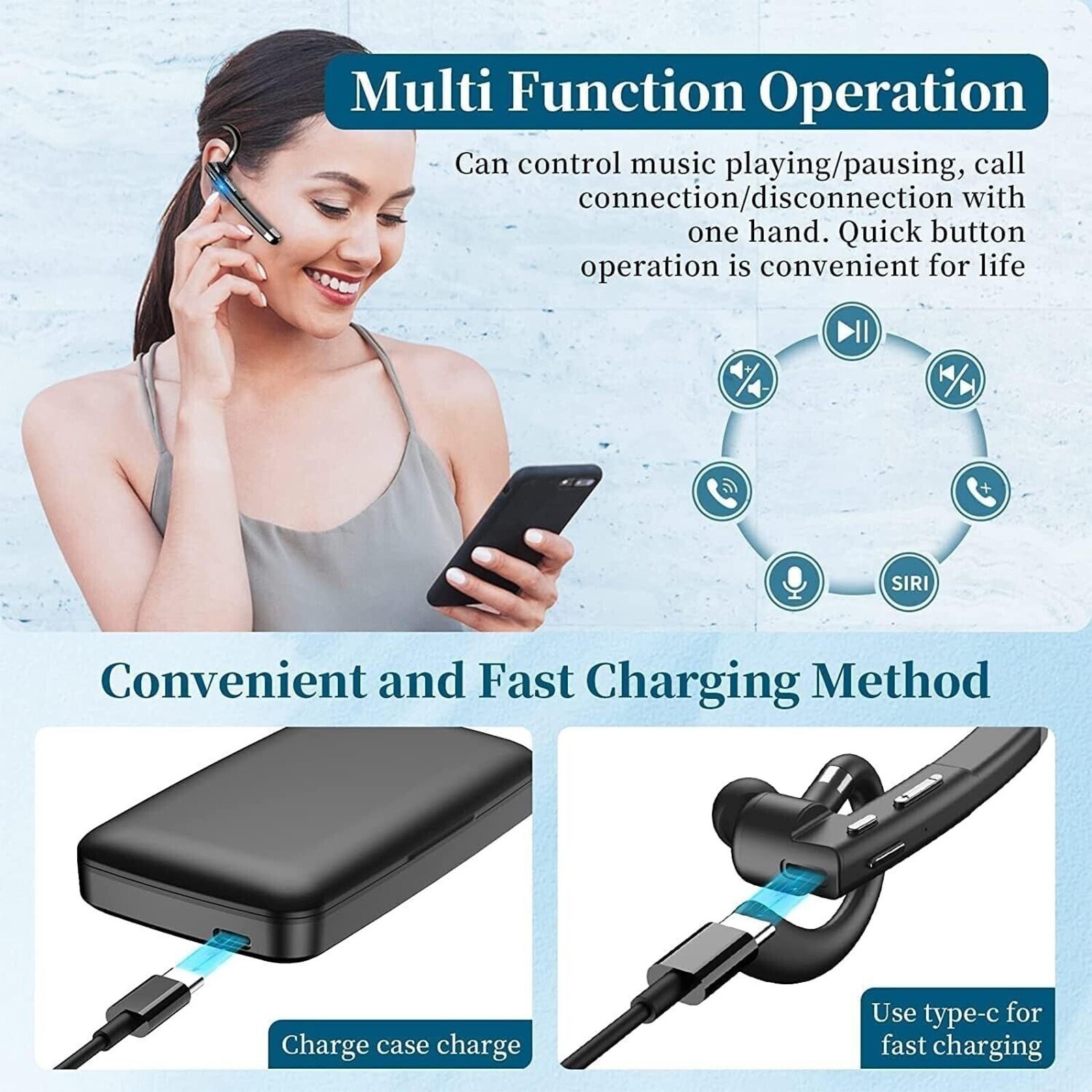 Trucker Wireless Headset Mic Blue Parrot Bluetooth Noise Cancellin Earpiece
