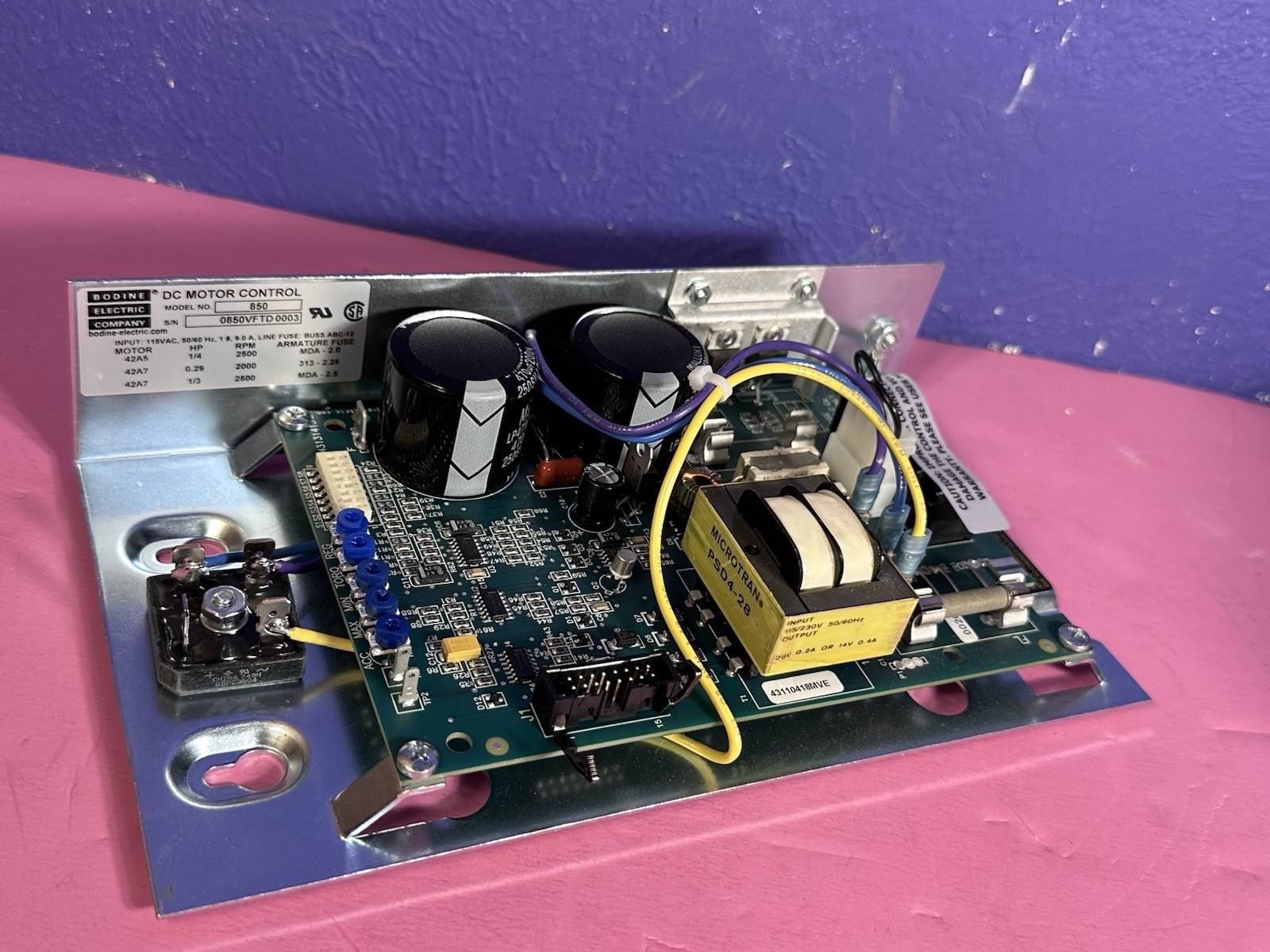 BODINE 850 MOTOR CONTROL 115V-AC 1/4HP DC DRIVES AND SPEED CONTROLLER