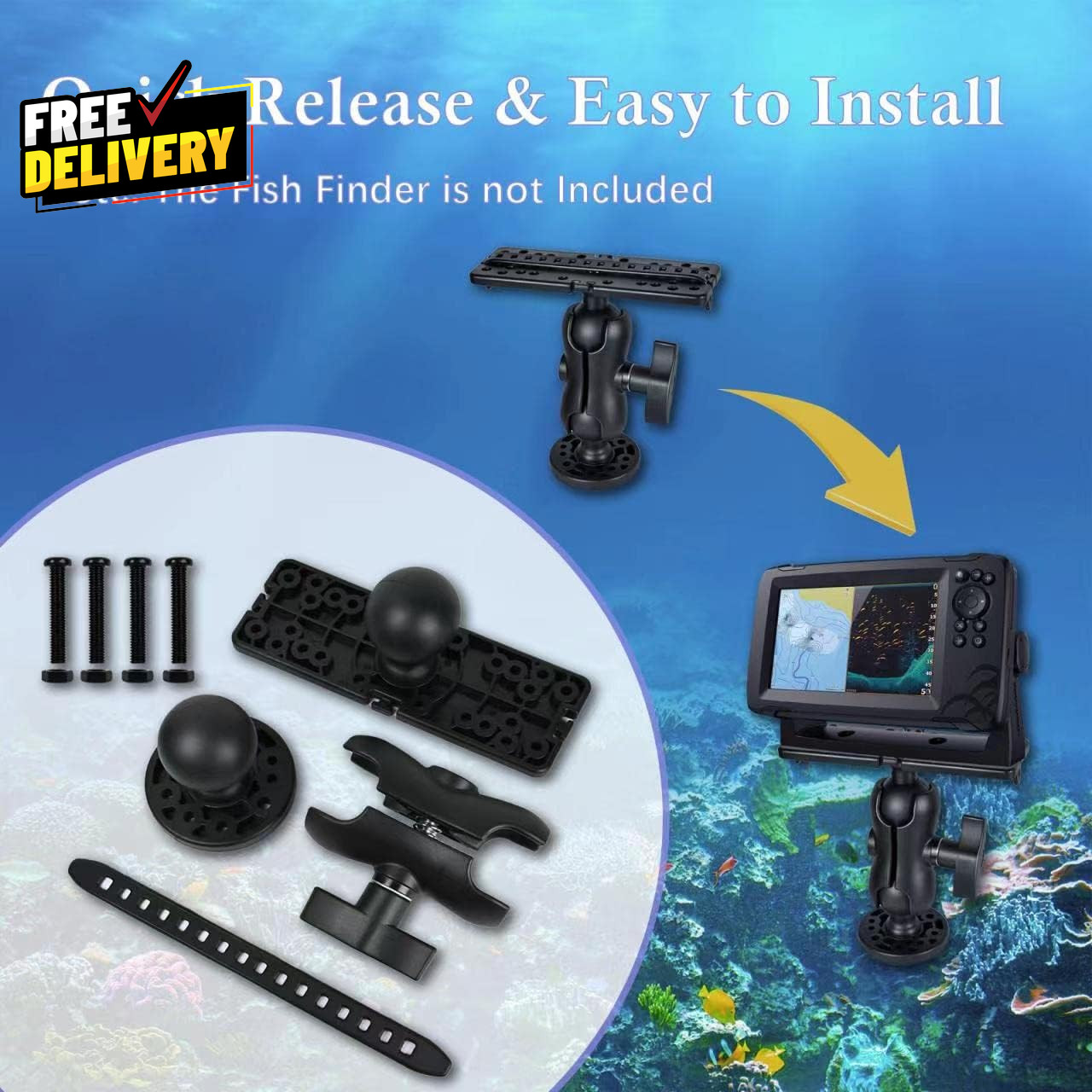 Fish Finder Mount Base Universal 360° Rotation Ball-Mount Fish Finder Bracket...