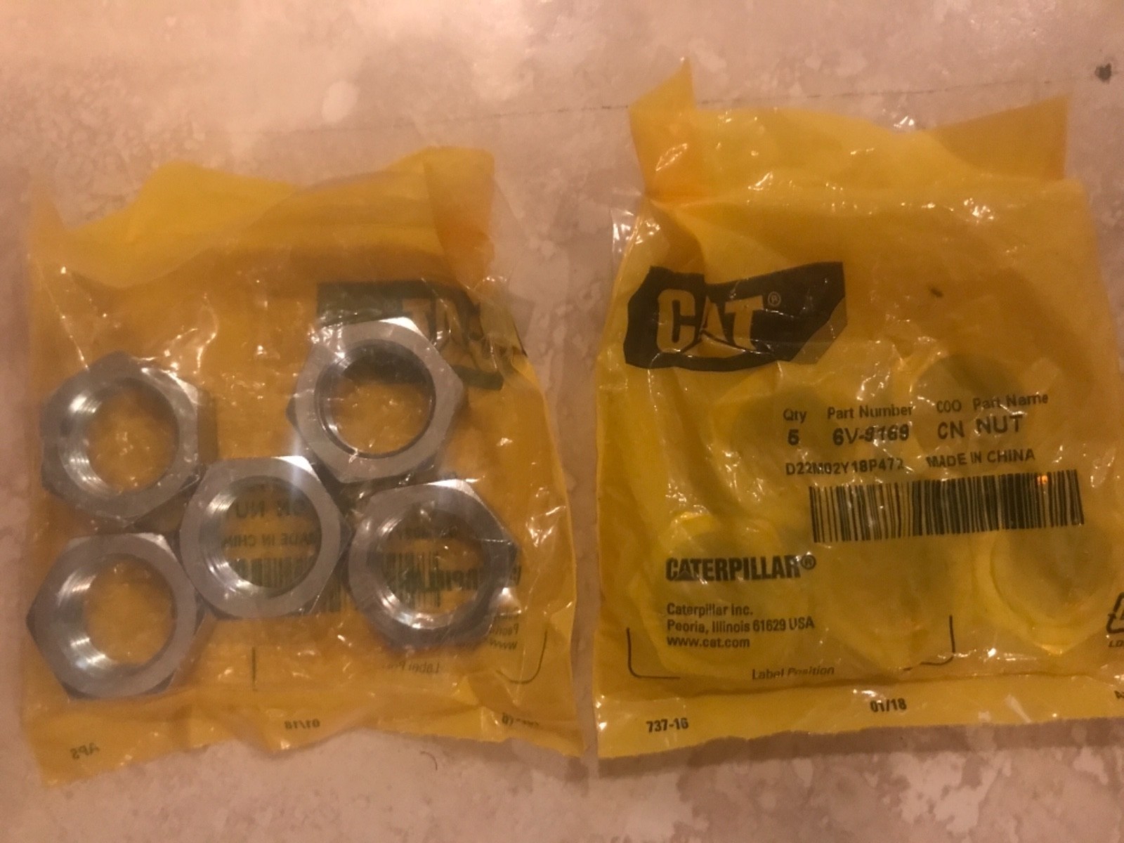 (5 PC LOT) GENUINE OEM Caterpillar 6V9169 Bulkhead Nut - 13/16"-16 *SHIPS FREE*