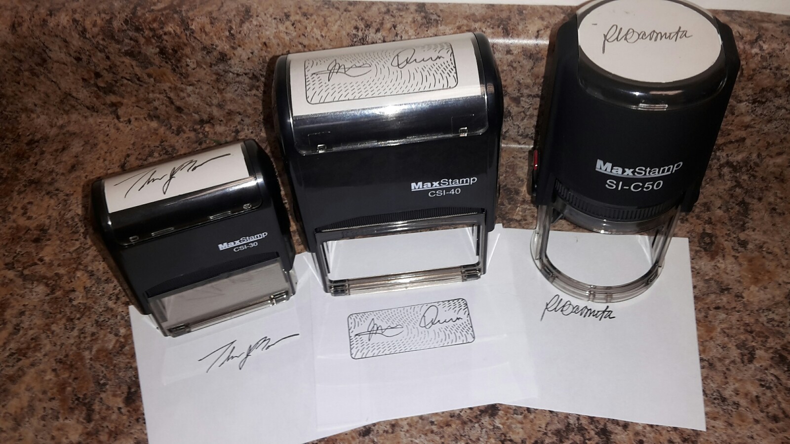Self inking hand stamp w custom signature/die/etching/logo included!