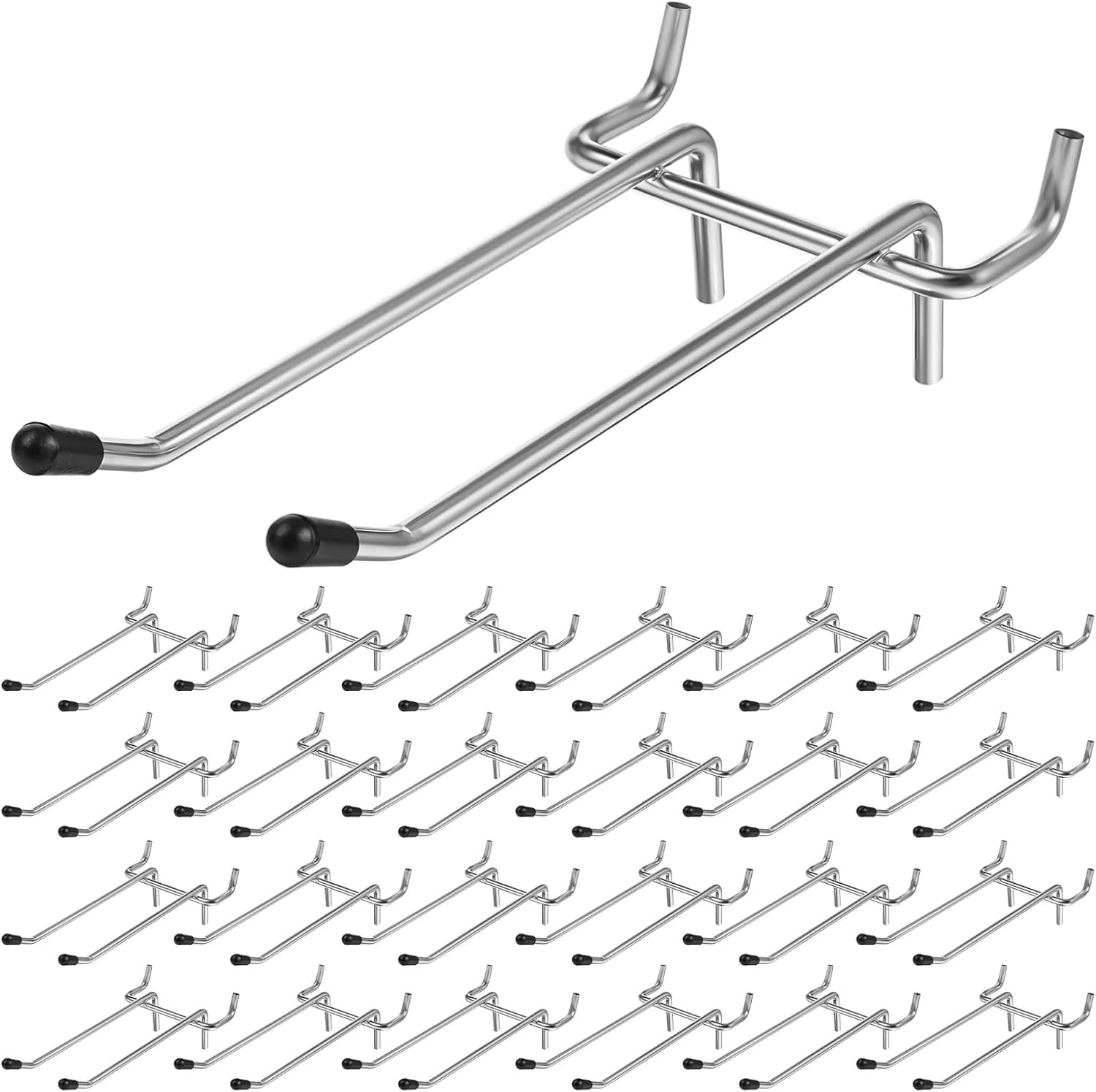 24 Pack 4 Inch Double Pegboard Hooks, Heavy Duty Metal Hooks with Rubber Tips fo