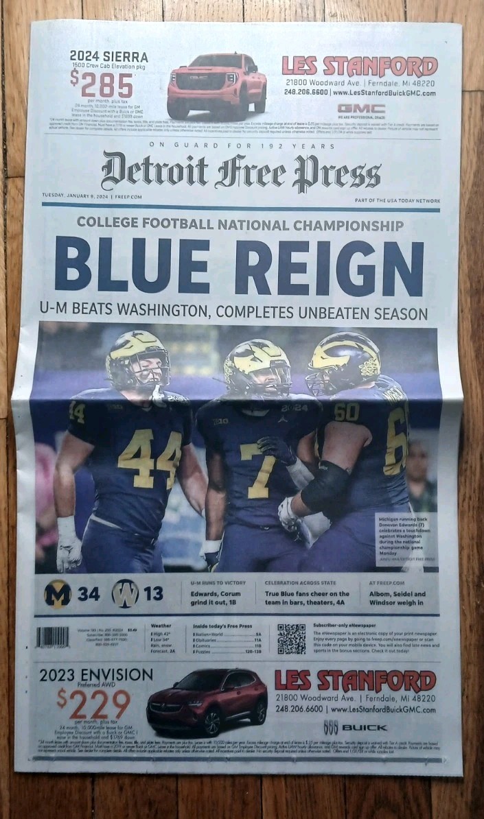 2023 National Championship Michigan Wolverines Football Newspaper Blue Reign