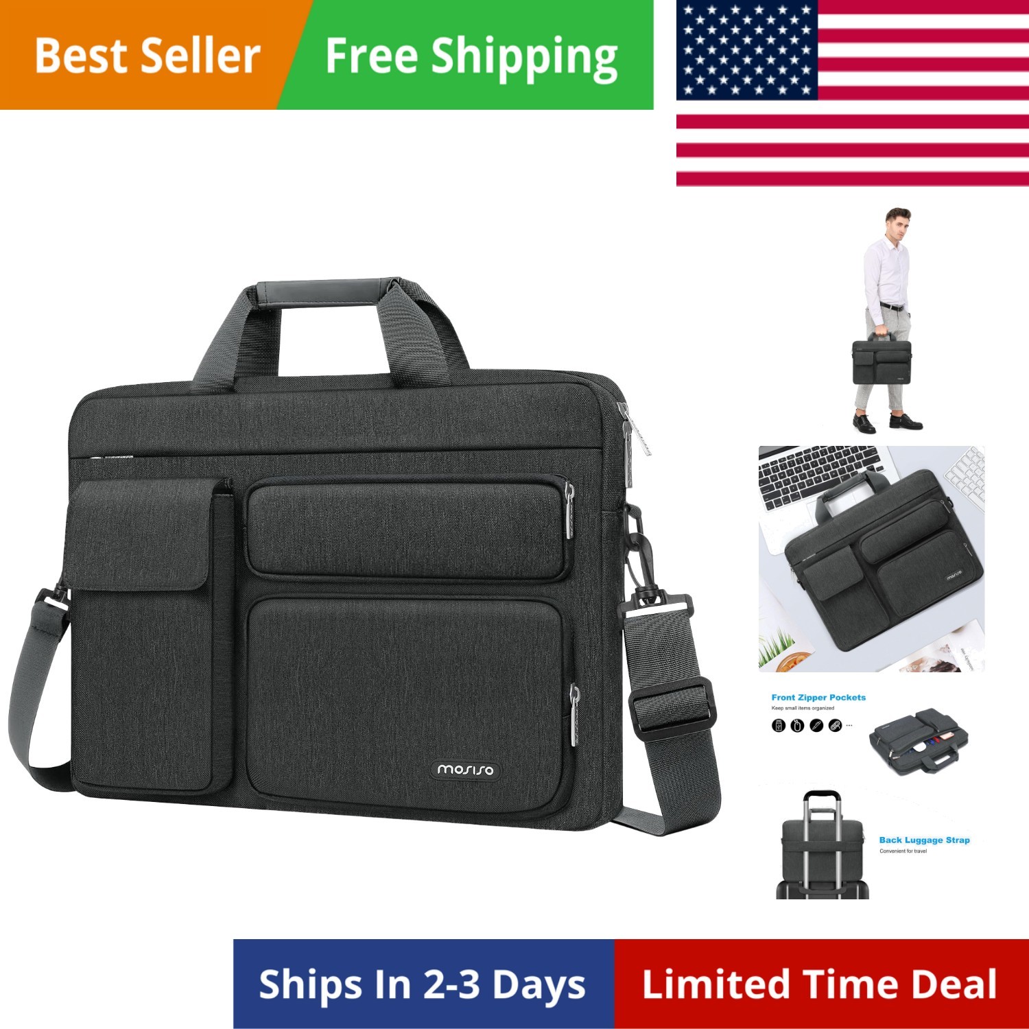 Laptop Shoulder Bag 15.6 inch, 15-15.6 inch Computer Bag Compatible with MacB...