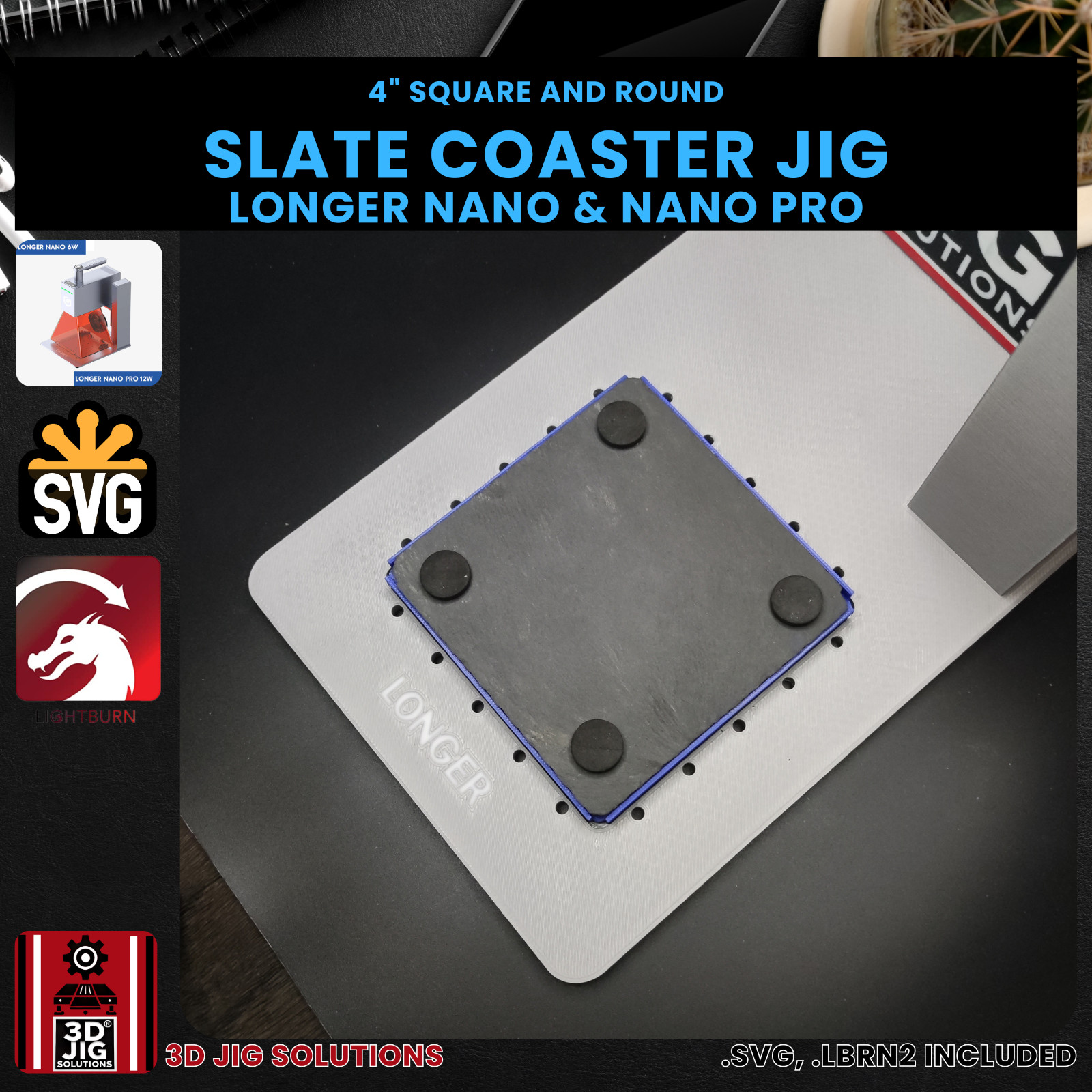Longer Nano Pro Slate Coaster Jig | 4" Coasters Laser Engraving Fixture