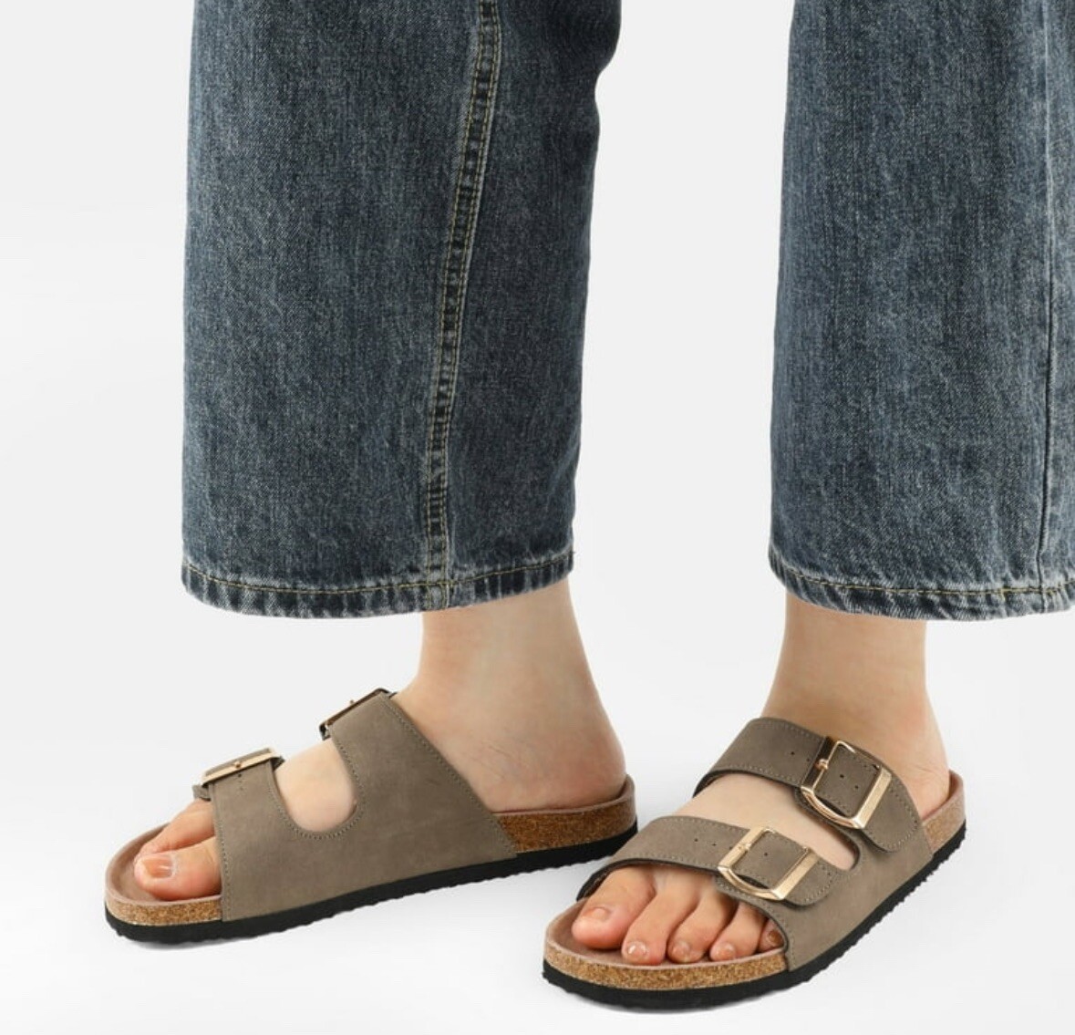 Women/Men Cork footbed Slide Sandals Double Buckle Strap Adjustable Comfort