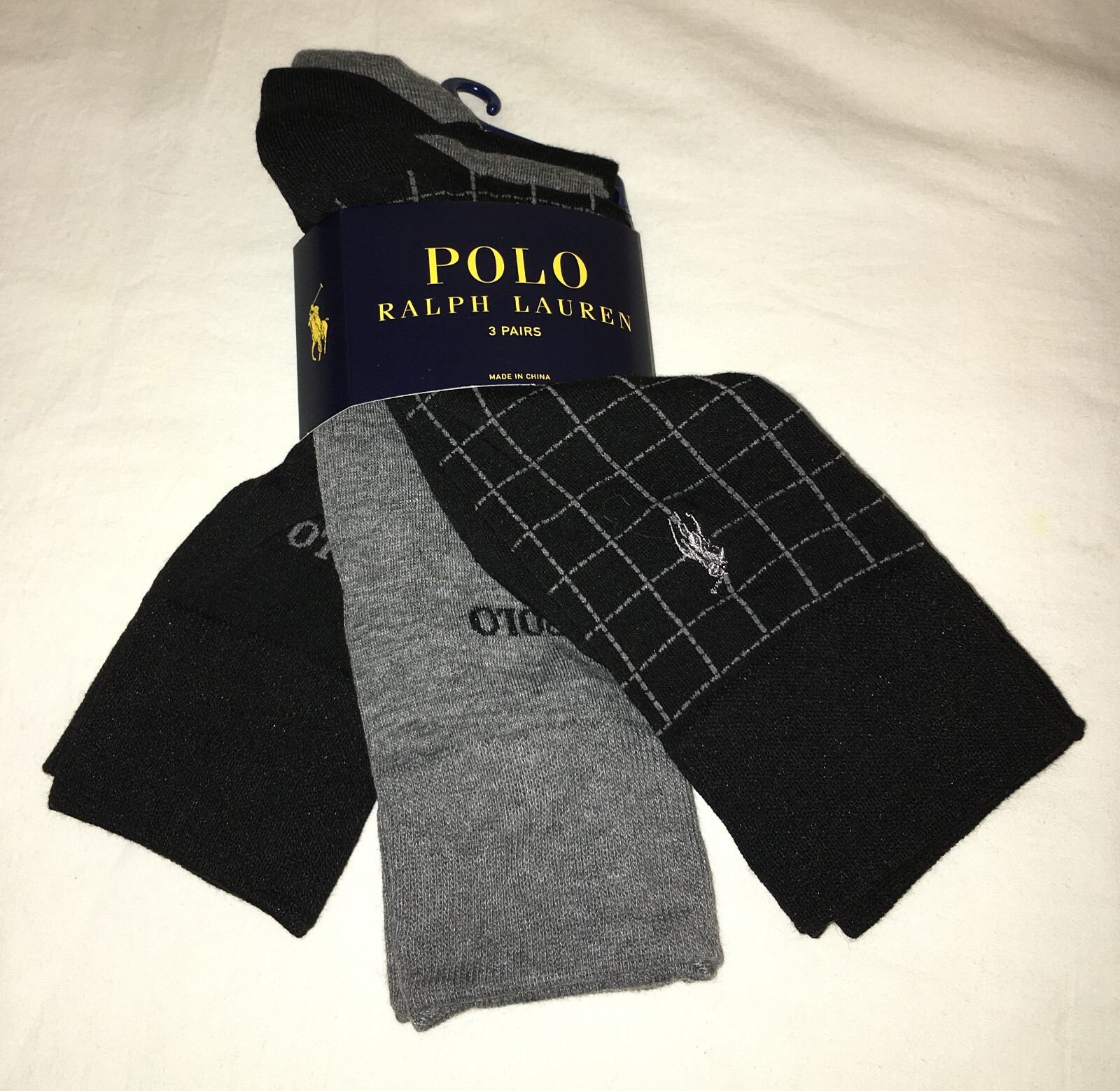 Polo Ralph Lauren Dress Socks 3 Pair Black Gray Men Sock Size 10-13 New