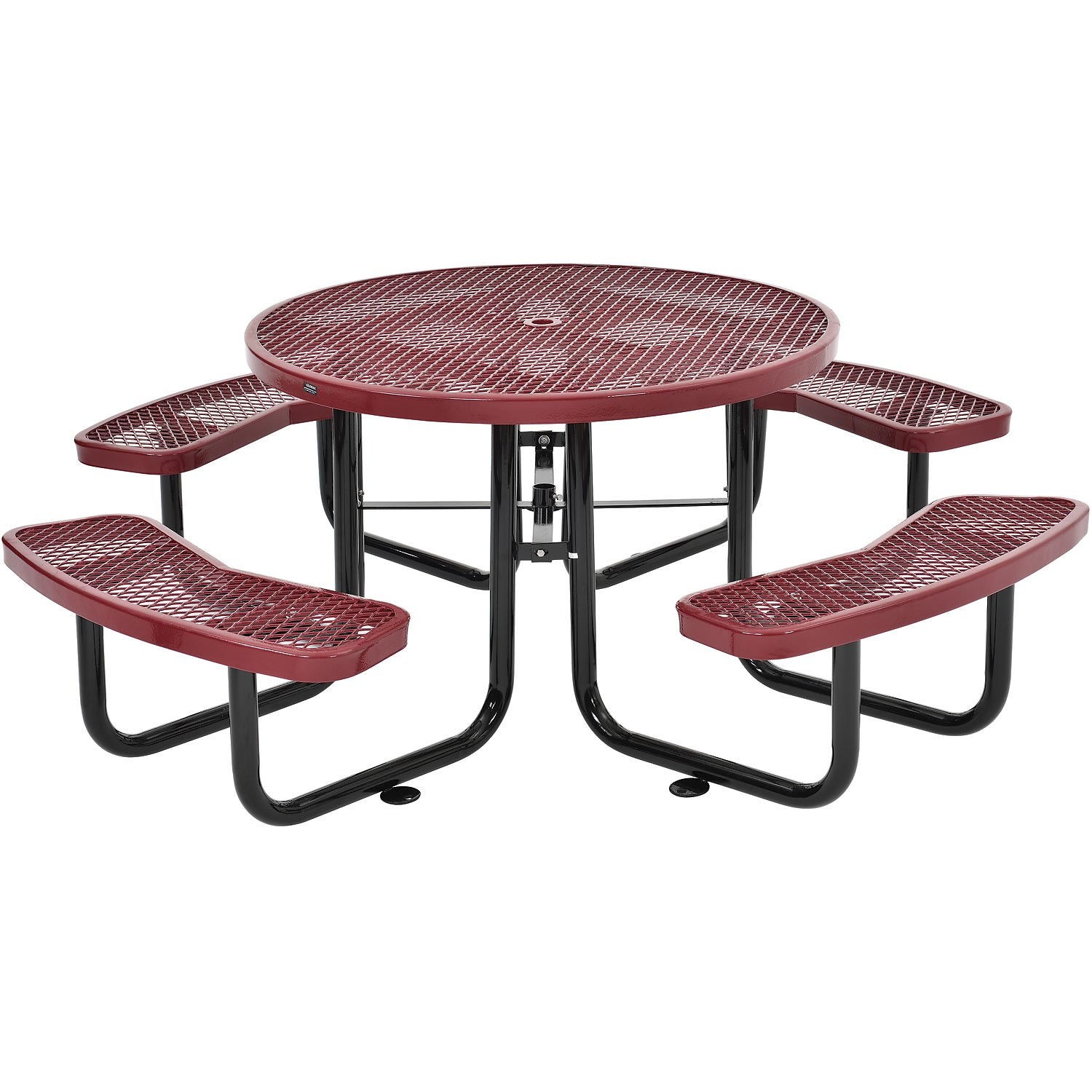 Global Industrial 46" Round Expanded Metal Picnic Table Red