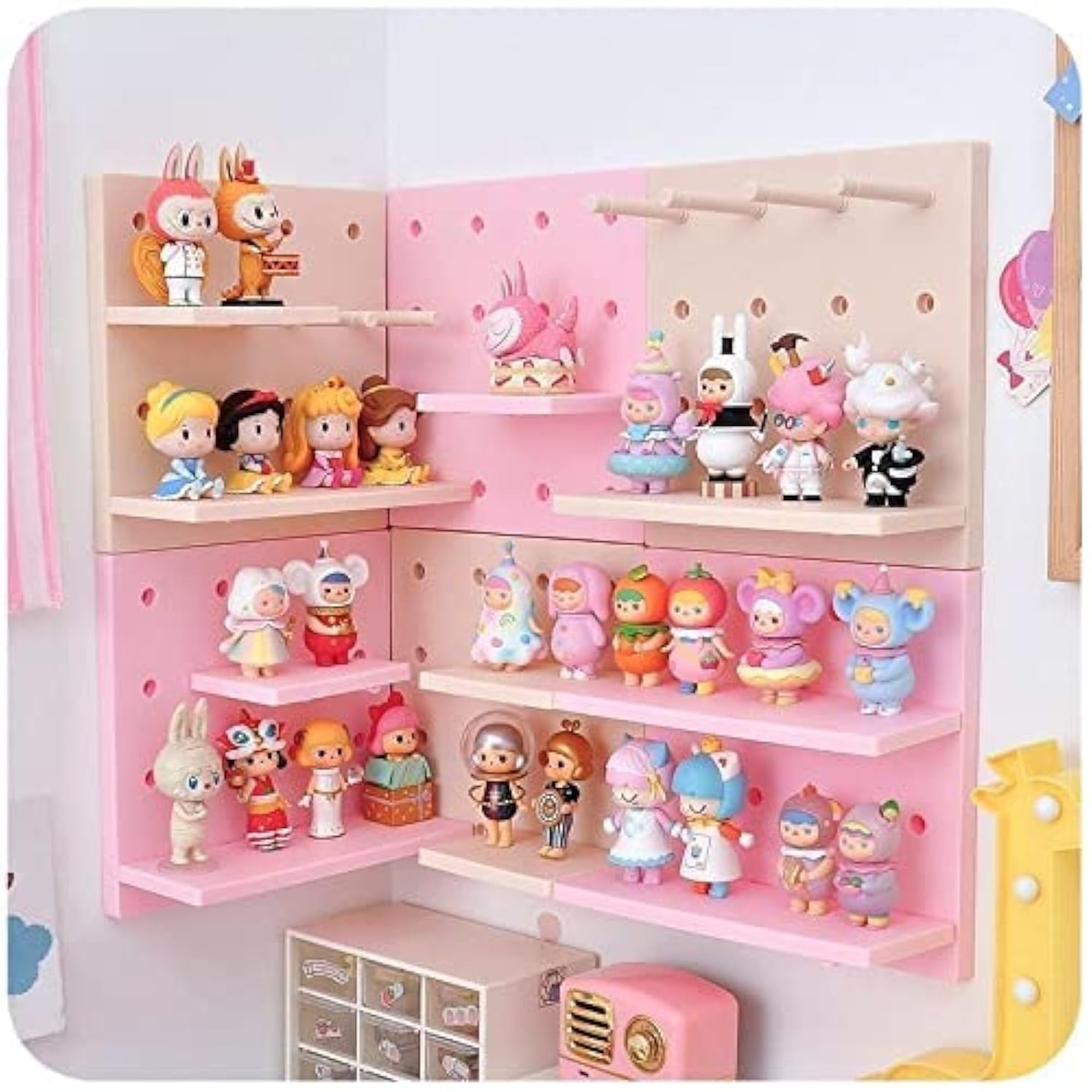 HGYZE Peg Boards for Wall with Shelf & Hooks, No Punching Craft Storage, Smal...
