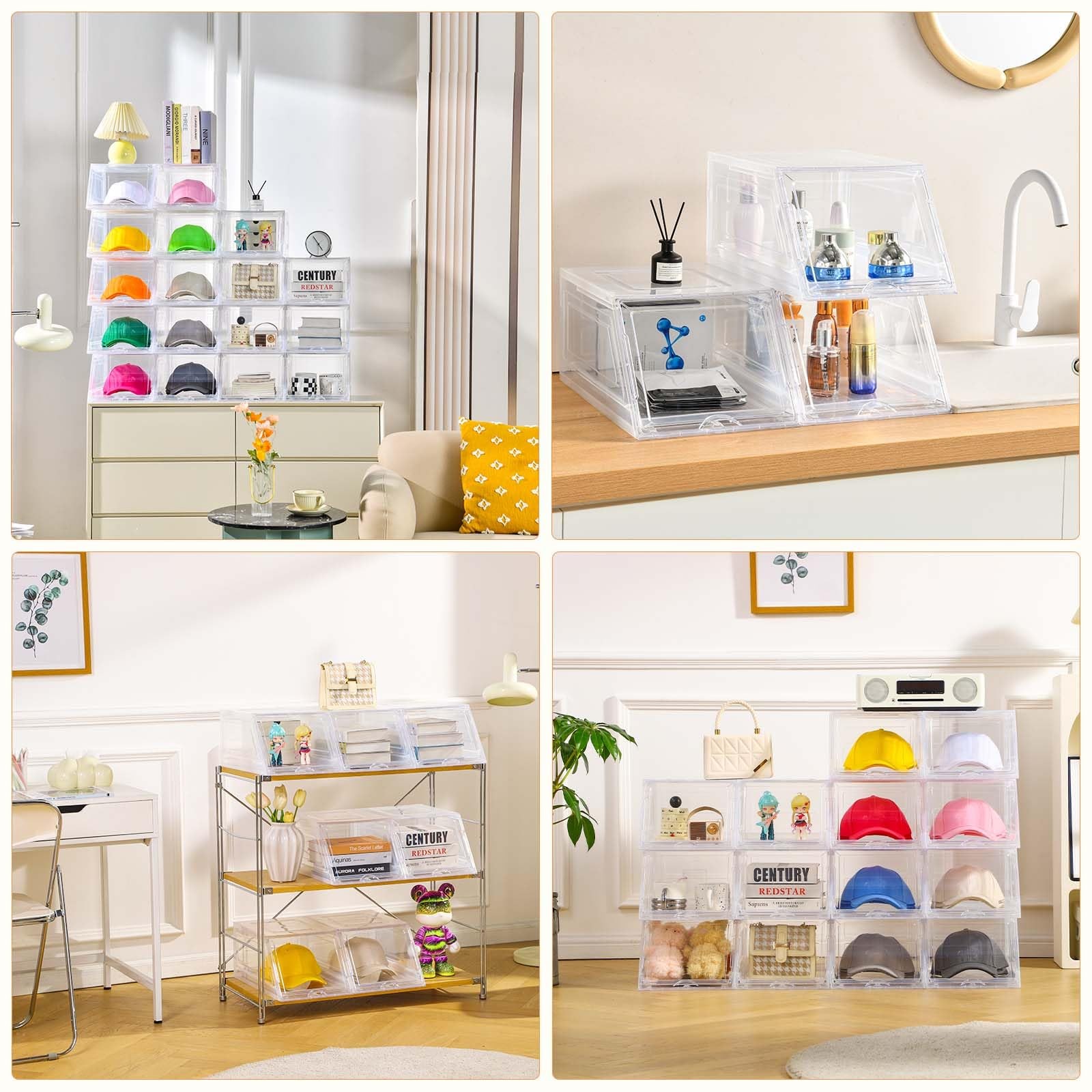 2 Pack Hat Organizer for Baseball Caps,Large Clear Cap Organizer with Drawer,Hat