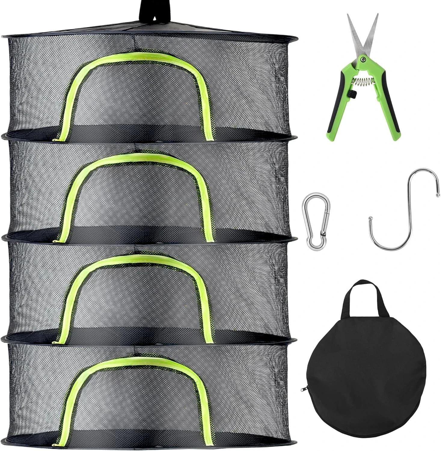 Herb Drying Rack Hanging Mesh 4 Layer 24" with Zipper, Garden Pruning Shear, ...