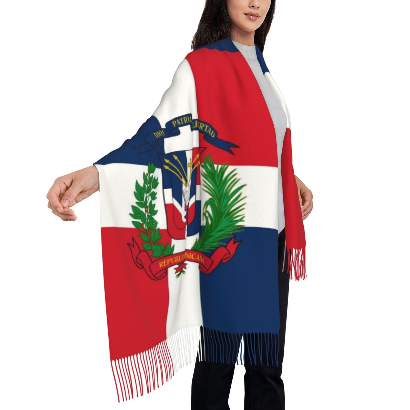 Womens Patriotic Shawl Wrap Blanket Tassel Scarf Chic Cape Soft Large Warm