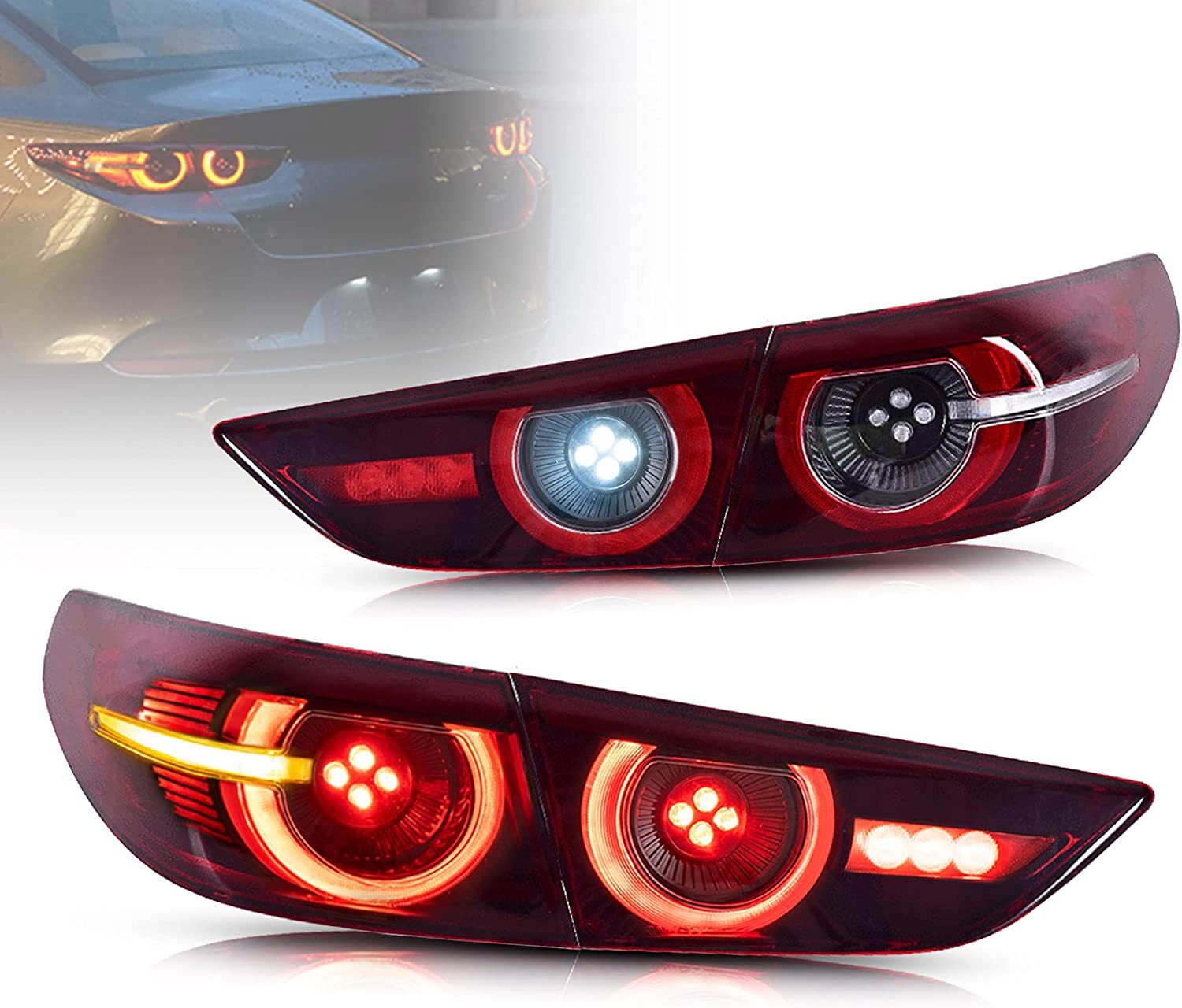 VLAND Red LED Sequential Tail Lights For Mazda 3 Axela Sedan 2019 2020 2021 2022