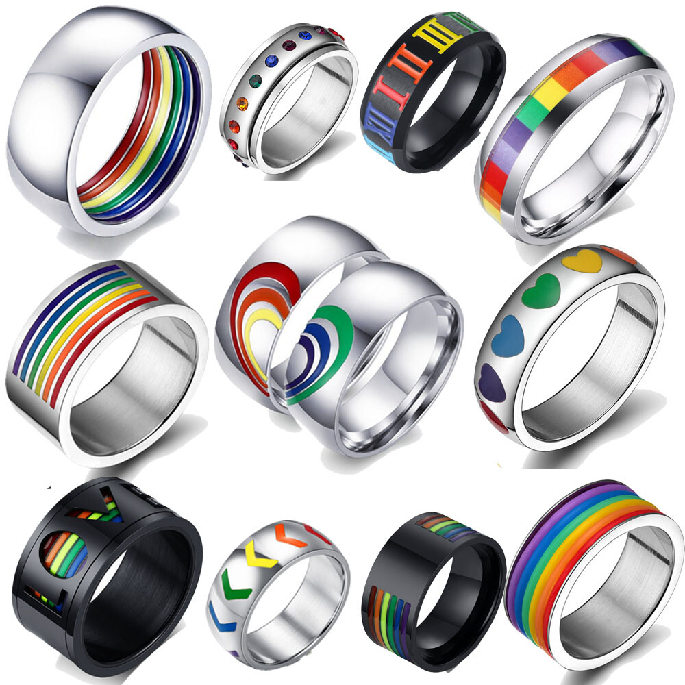 Women Men Gay Pride Ring Lesbian LGBT Pride Rainbow Unisex Love Wedding Band