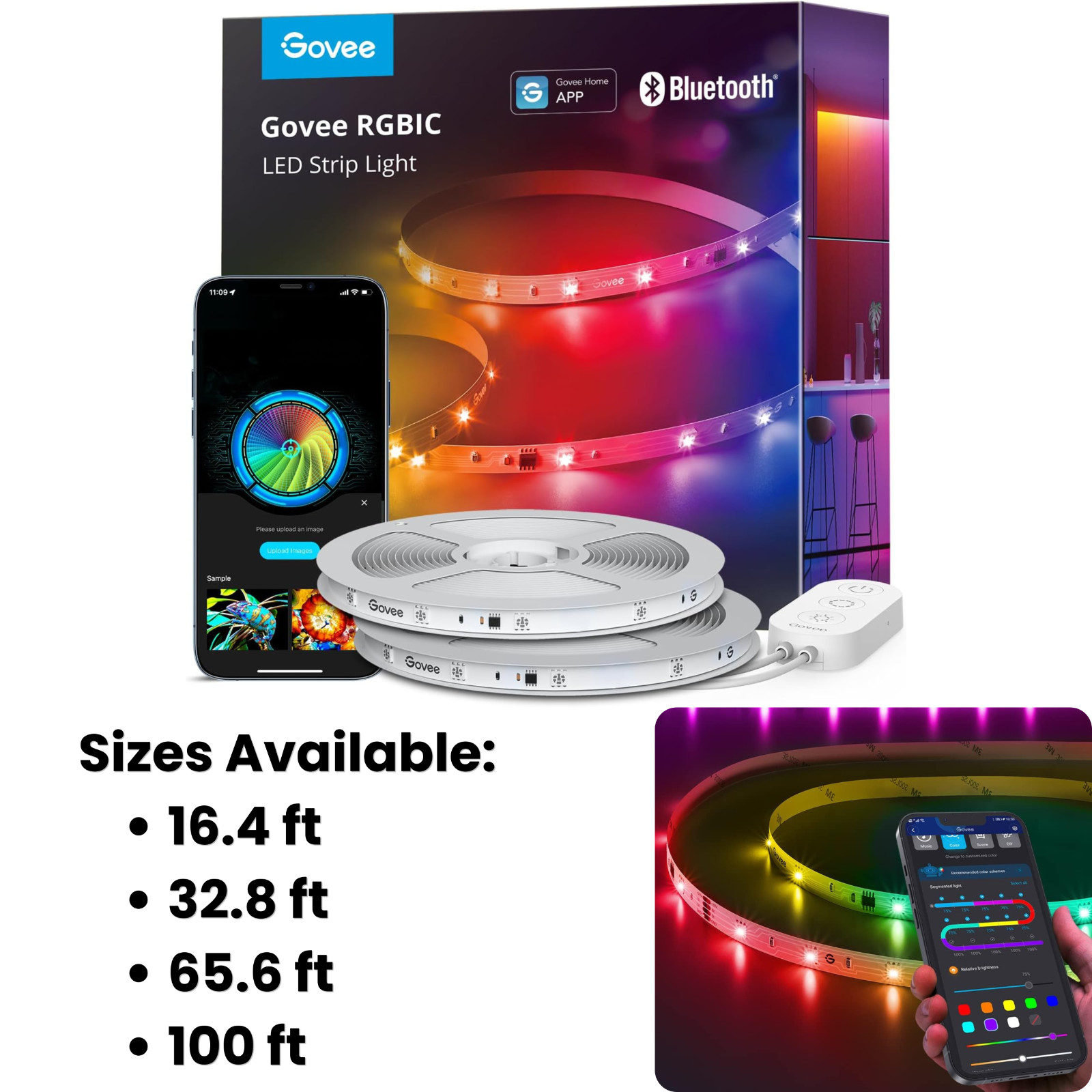 Govee RGBIC LED Strip Lights, Smart LED Lights, Bluetooth, APP Control-All Sizes