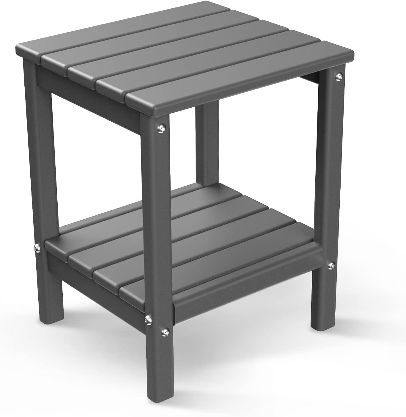 Adirondack Side Table, HDPE Weather Resistant Outdoor Table, 2-Shelf Plastic End