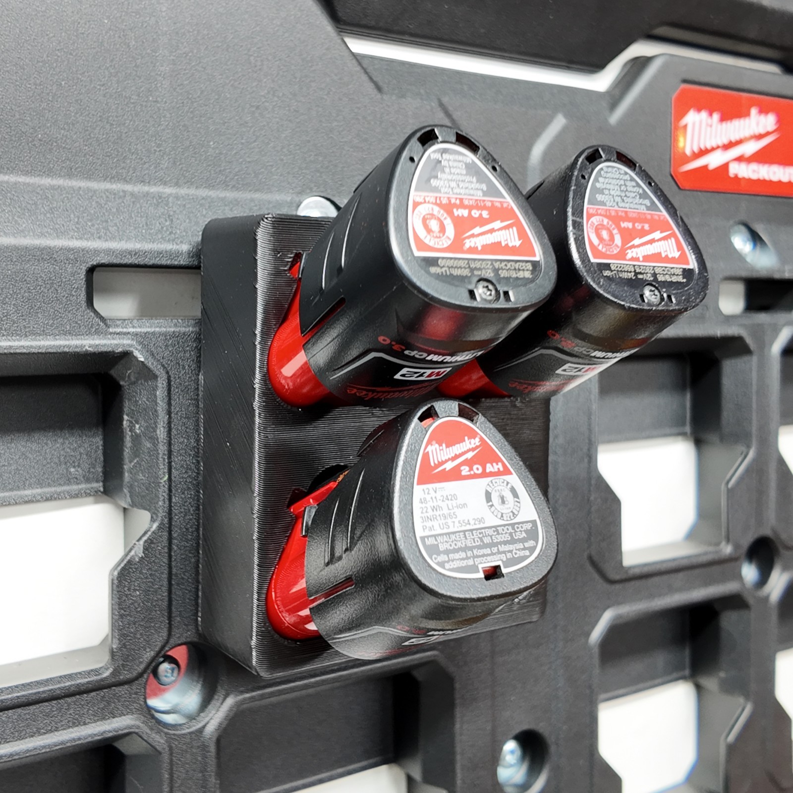 M12 Small Battery Holder Quad Mount Fits Milwaukee PACKOUT Wall Plate