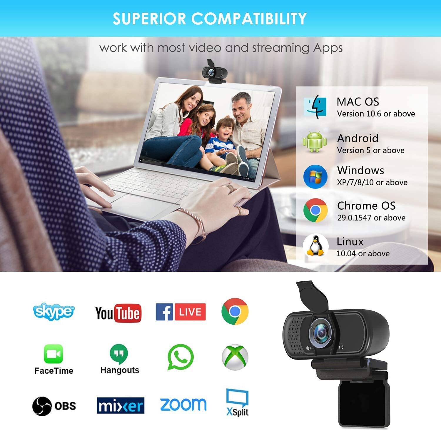 Full HD 1080P Webcam with Privacy Shutter and Tripod Pro Streaming Web Camera...