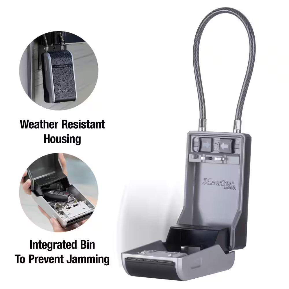 Large Outdoor Lock Box with Combination Dial and Removable Cable