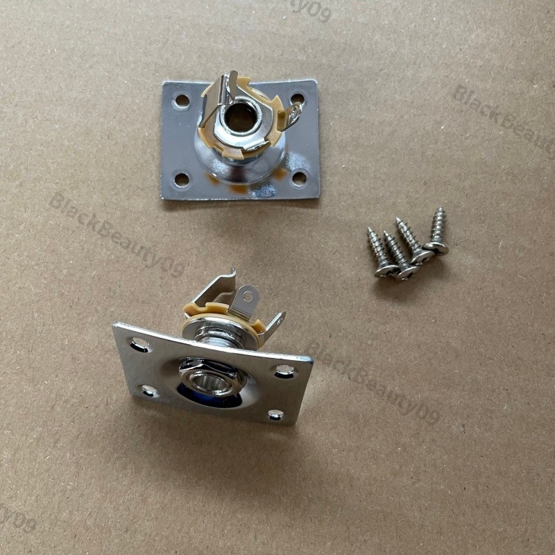 1Pc Chrome Square Guitar Jack Plate Input Output Socket with Screws