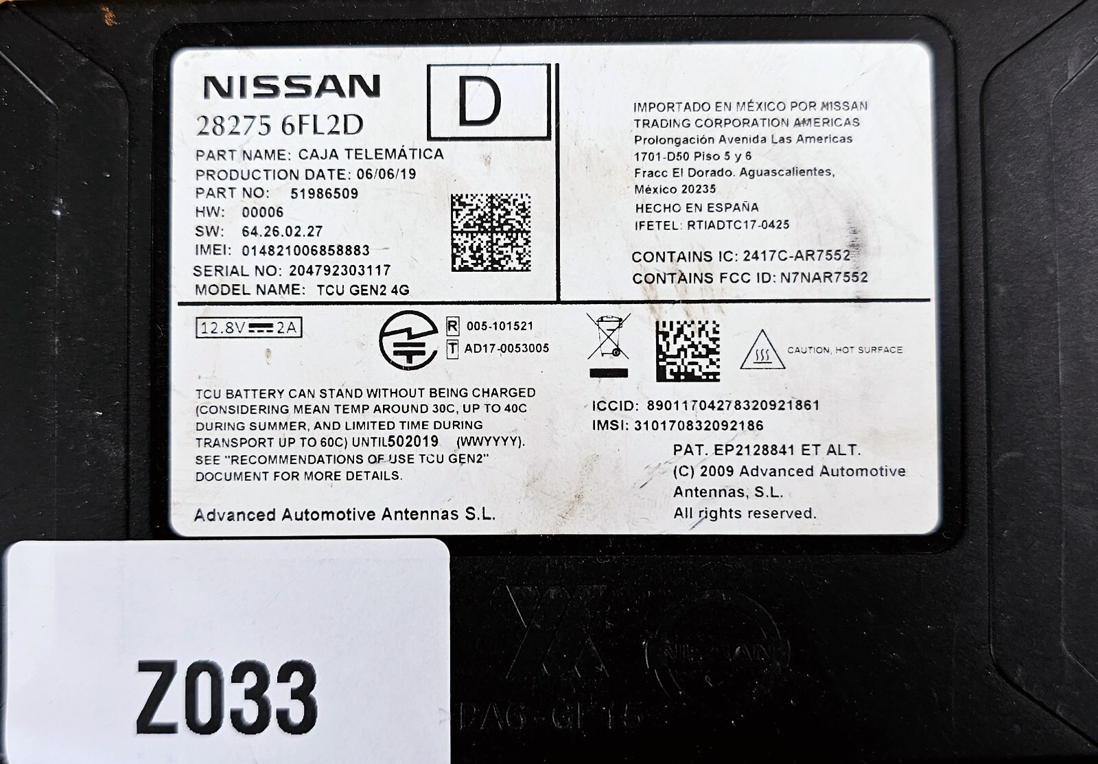 28275-6FL2D Nissan Altima, GT-R, Rogue, Murano, Rogue Telematic Module Control