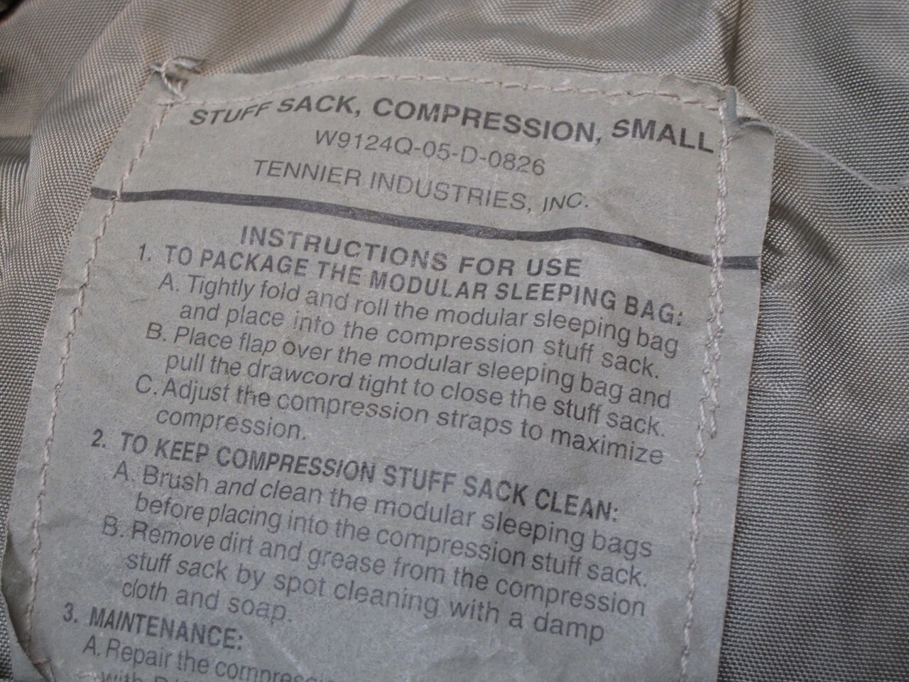 US Military SMALL Modular Sleeping Bag System Grey COMPRESSION STUFF SACK MINT