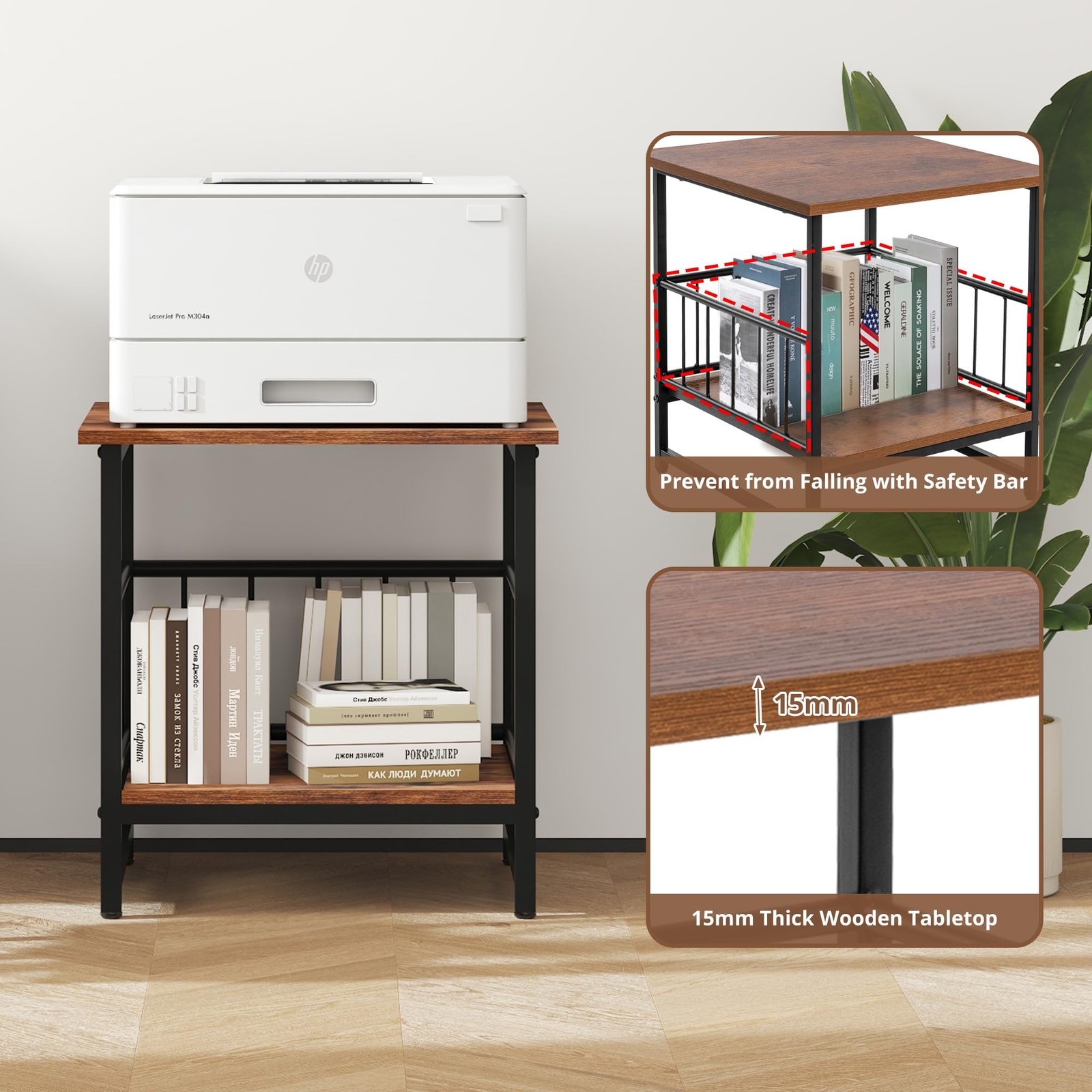 Industrial Night Stand, 18” Square Side Table with Open Storage Shelf, Bedsid...