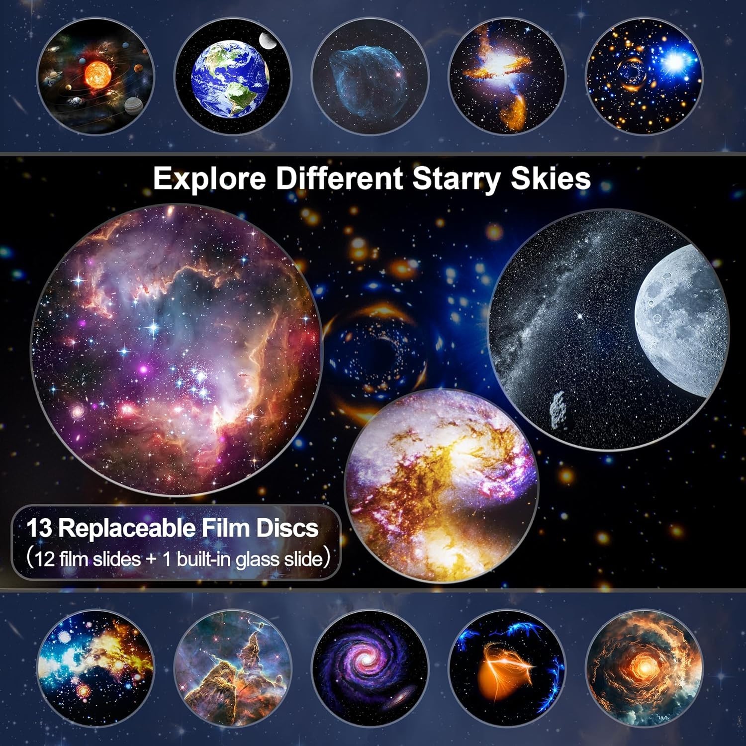 Planetarium Projector Pro: 13-in-1 Galaxy Light with Timer for Bedroom Elegance