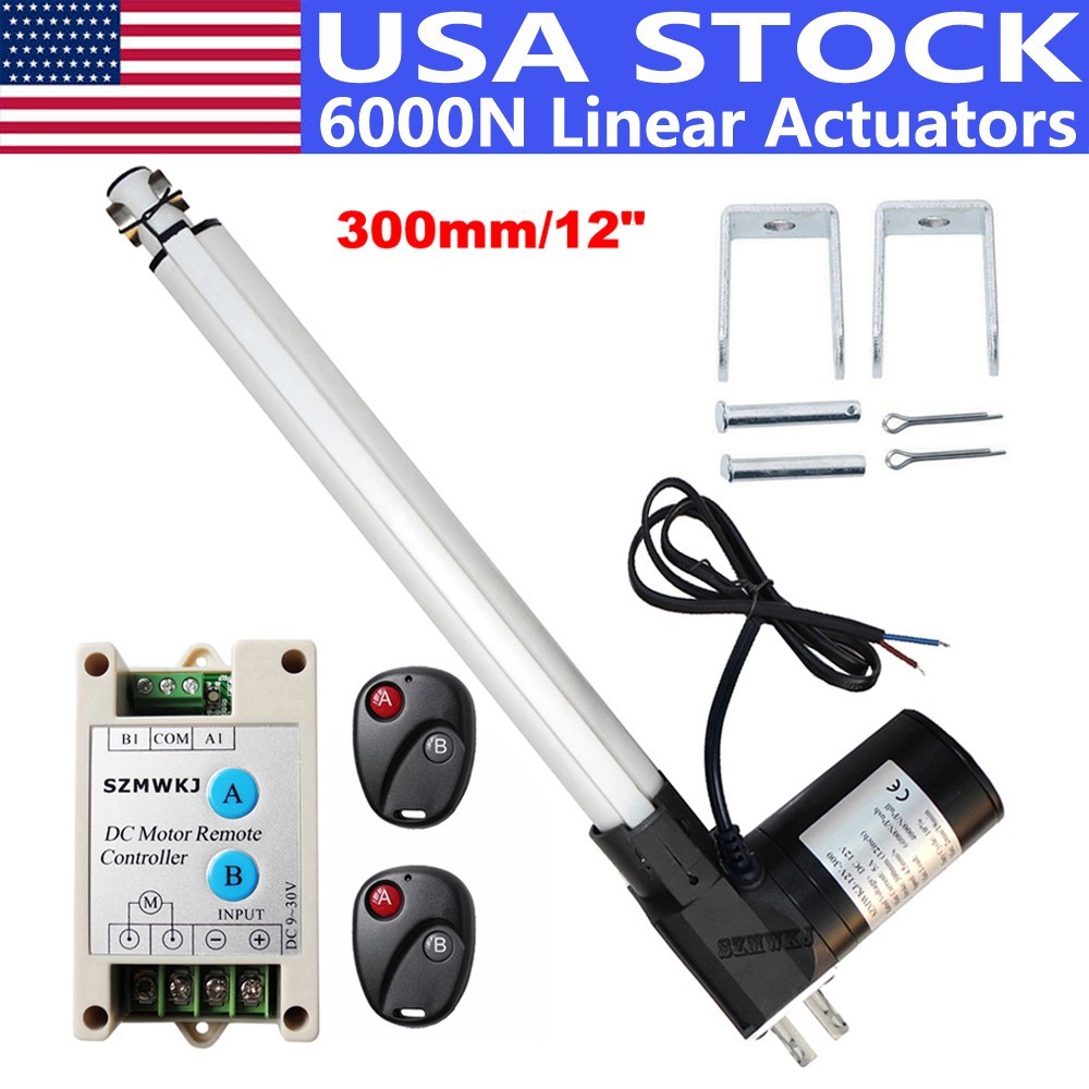 USA 6000N 12" Linear Actuator Heavy Duty 12V DC Motor W/ Brackets W/ Controller
