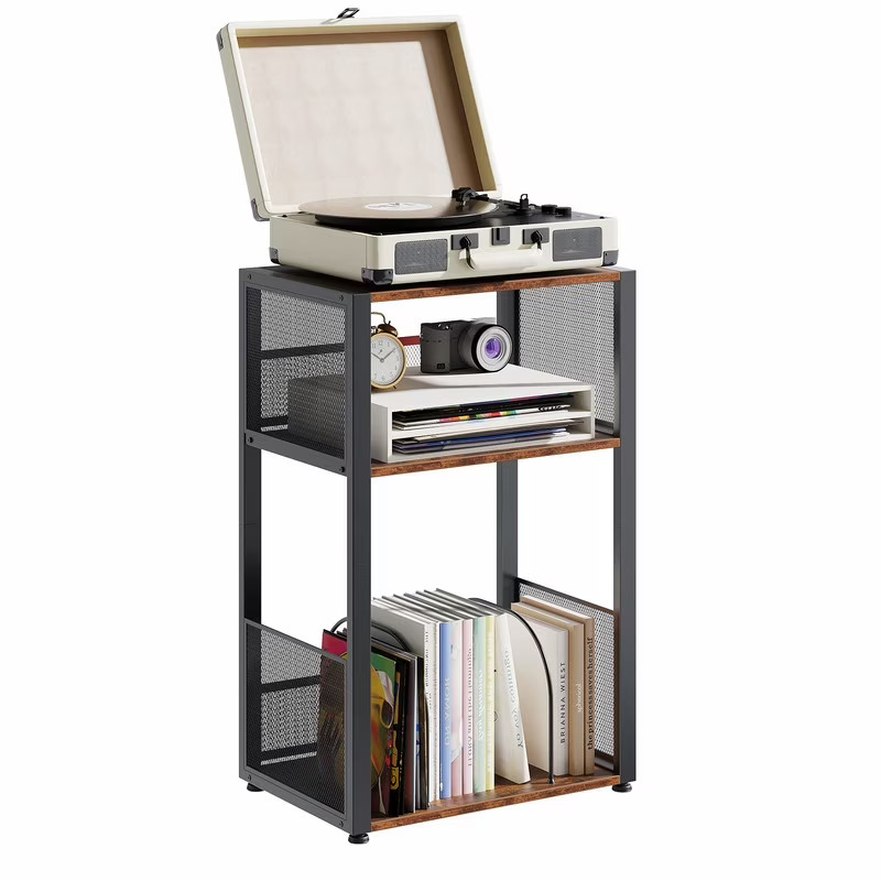 Gianna Record Player Stand,   End Side Table for Living Room，Rust Brown