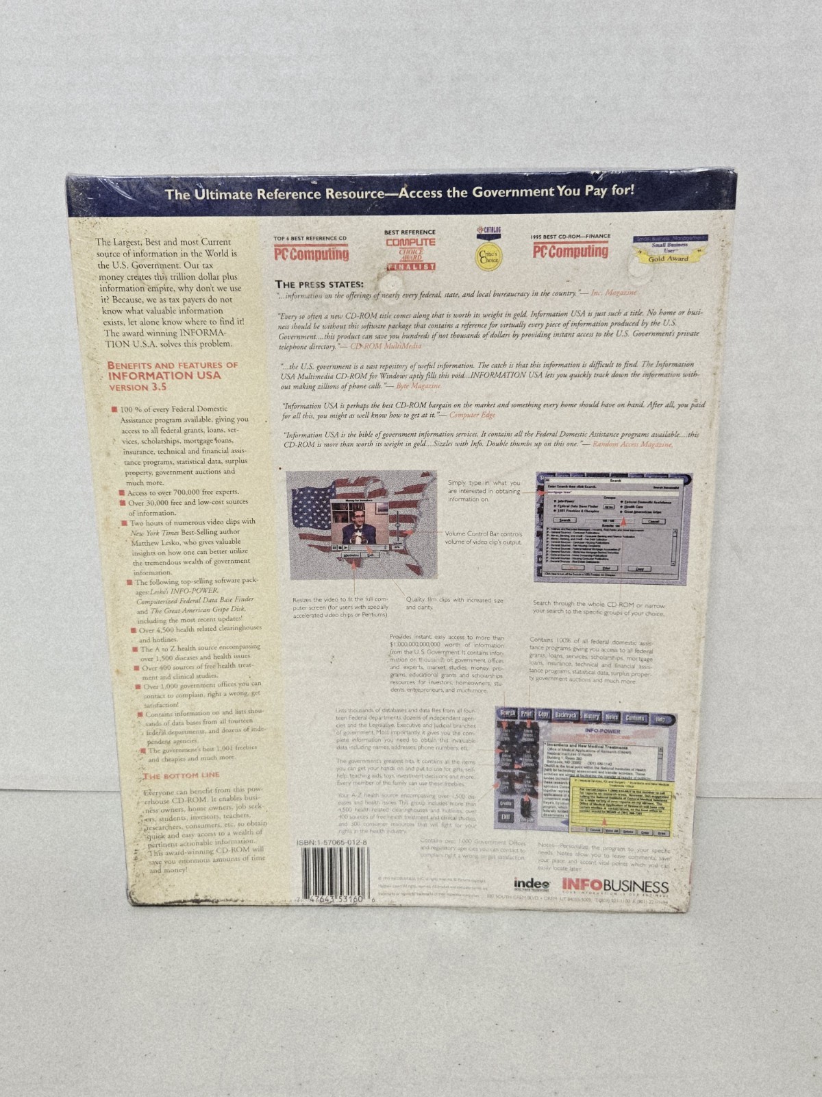 Information U.S.A. Version 3.5 CD-ROM (1995) Factory Sealed Big Box PC Software