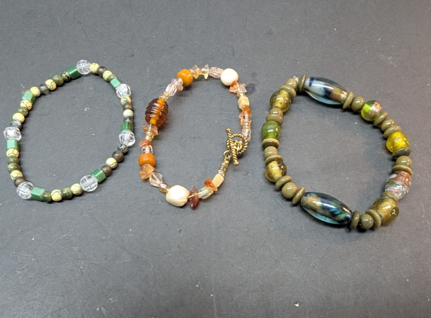 LOT OF 3 Handcrafted Faceted Beaded Bracelet Multicolor Beads Stretchable