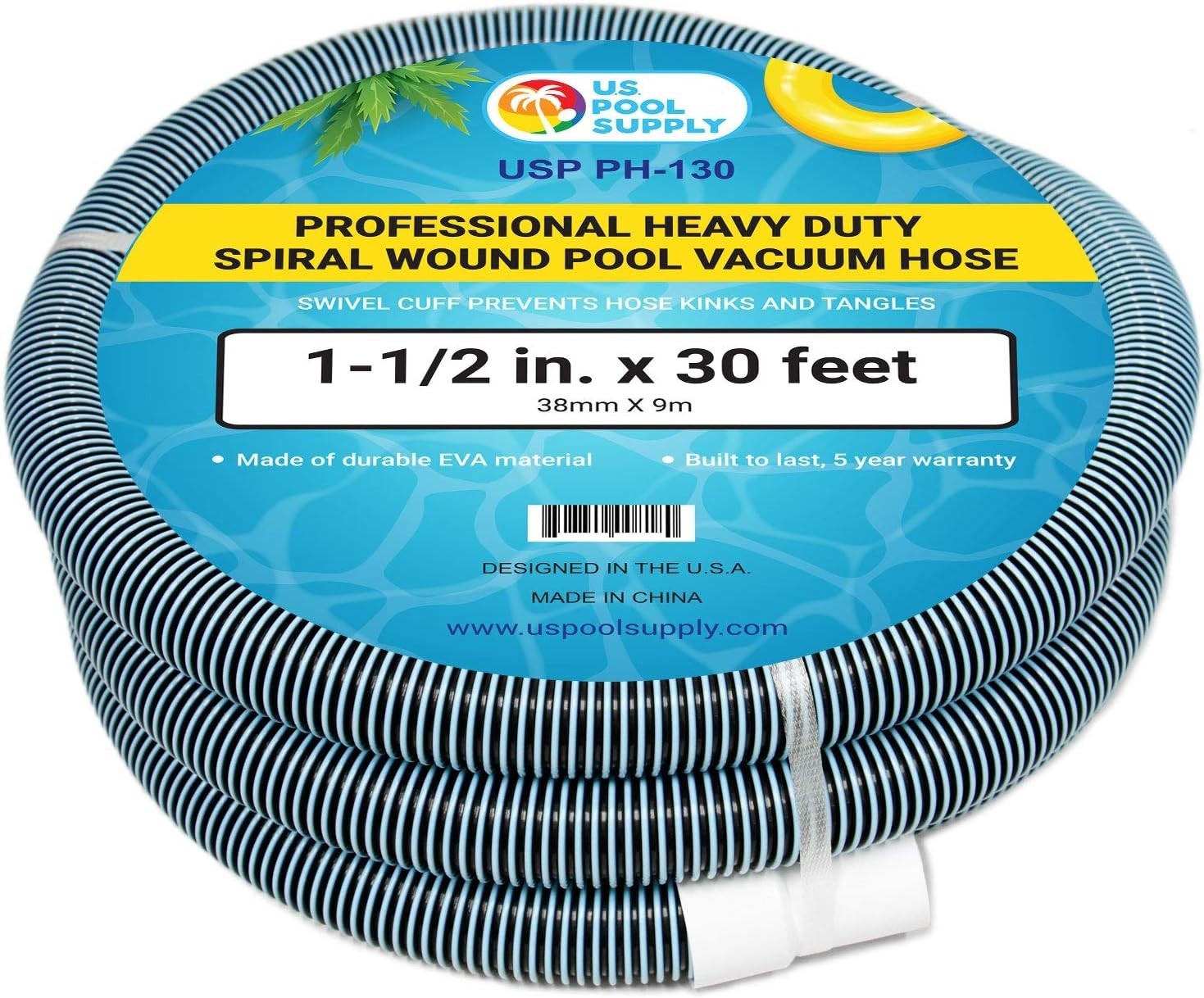 Professional 1-1/2" x 30' Spiral Wound Pool Vacuum Hose - Crush & UV Resistant