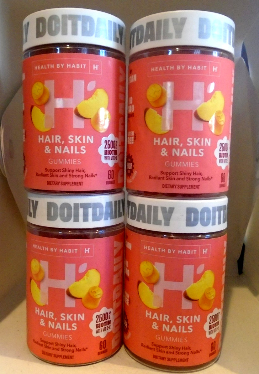 Health By Habit Hair Skin & Nails Supplement 2500 mcg Biotin 60 Gummies 4-PACK