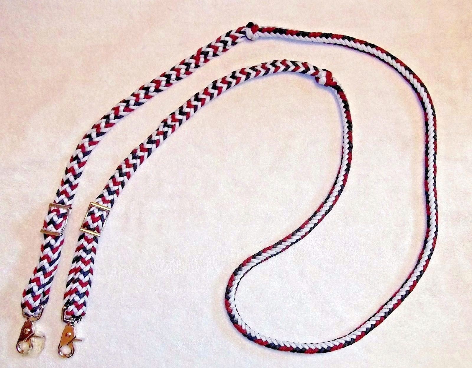Rein Braided Para cord Roping Reins Barrel Race Loop Pony Contest silver/bk/burg