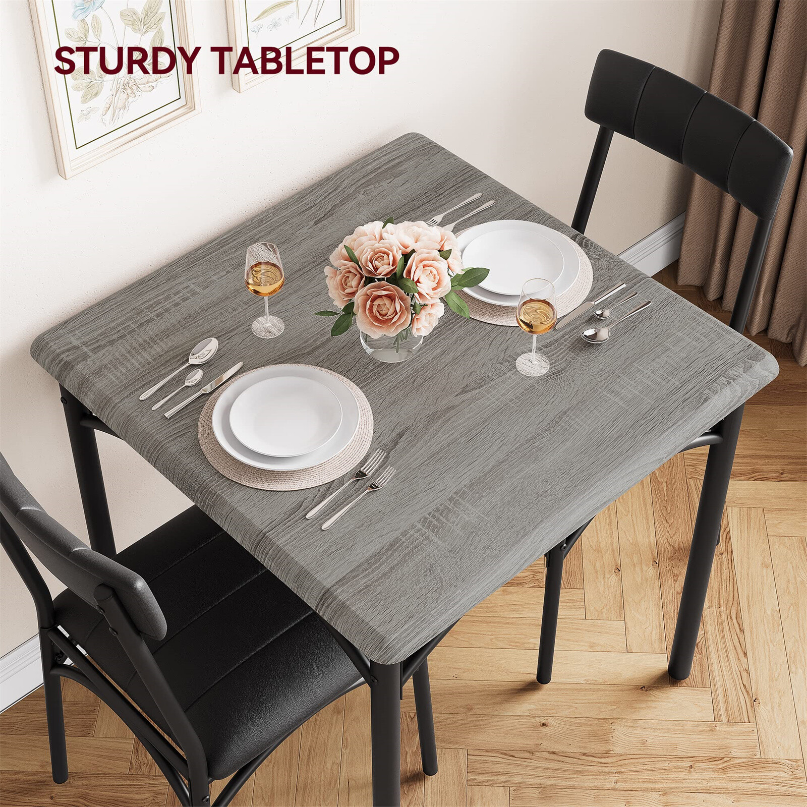 🌎3 Piece Dining Table Set Kitchen Table W/2 Upholstered Chairs for Small Space