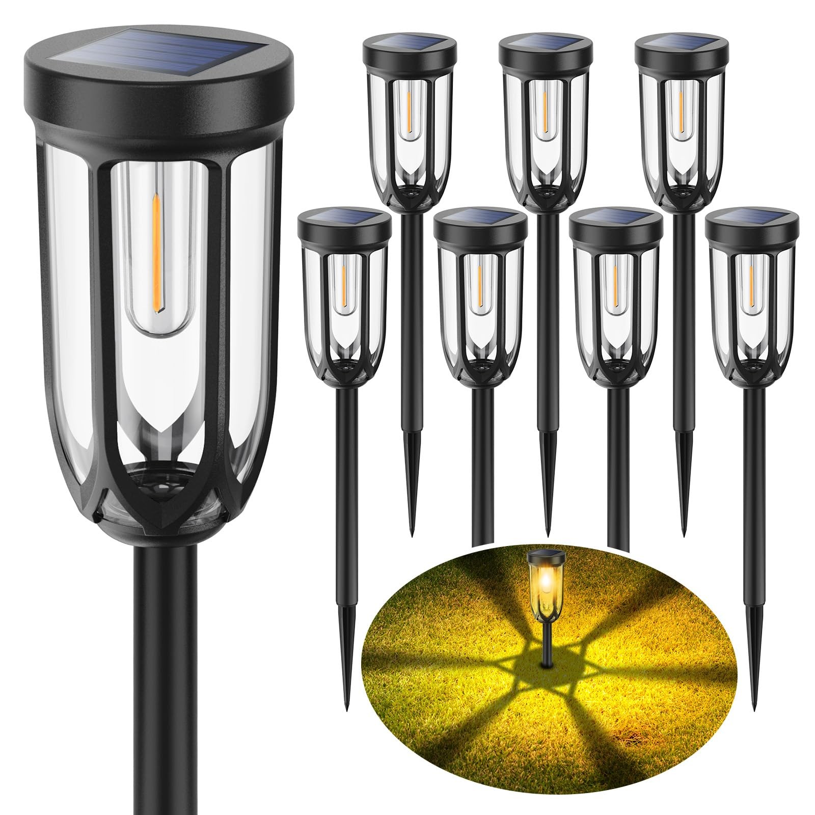 Solar Lights Outdoor 8 Pack, Solar Pathway Lights, Solar Lights Outdoor Water...