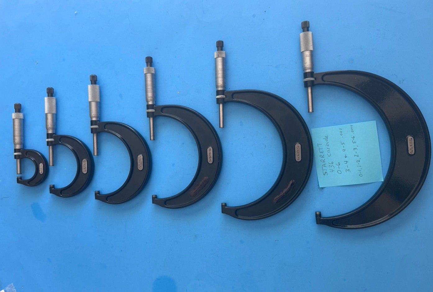 Starrett T436XRL Outside Micrometer Set 0–6” Carbide Tip .001 And .0001  436