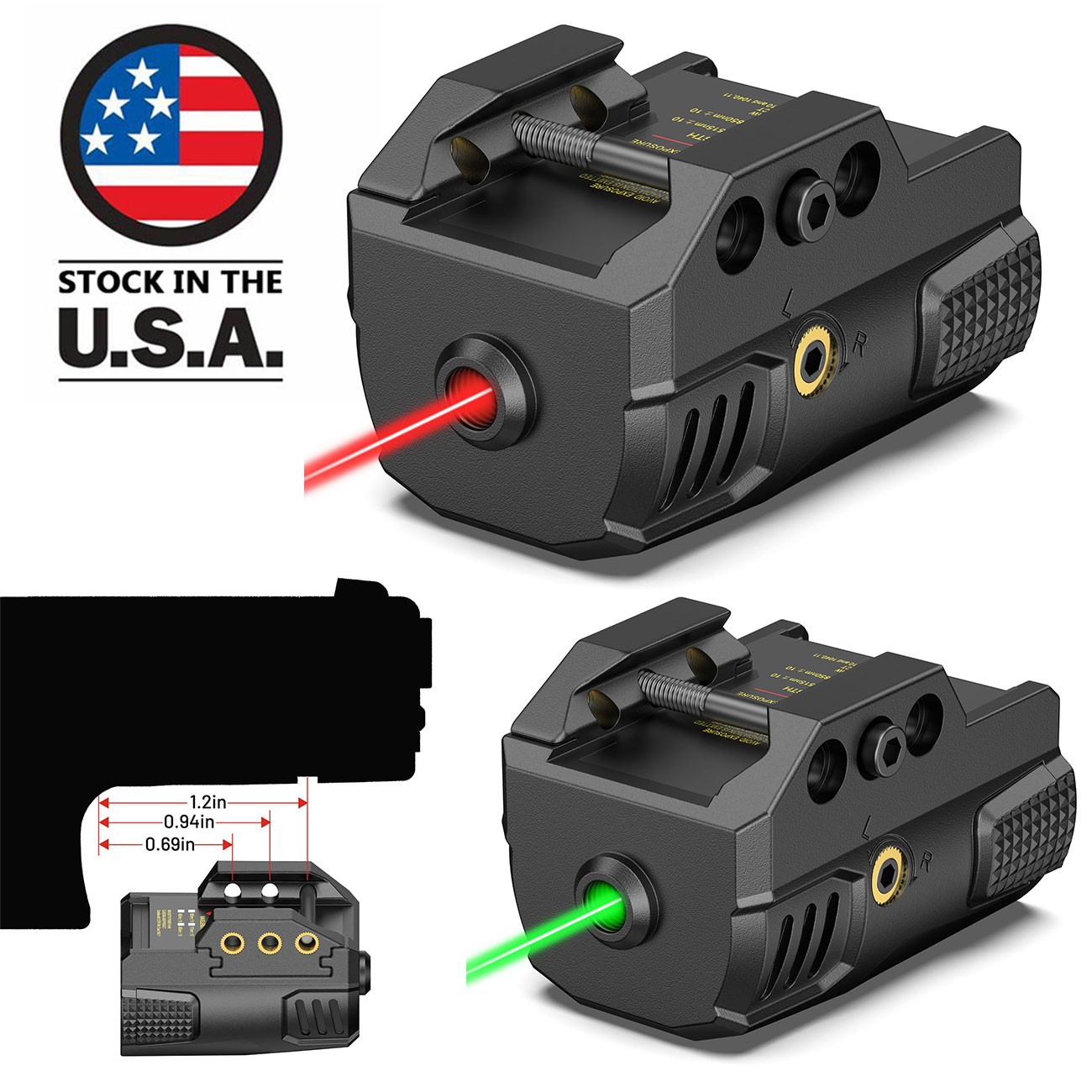 Sub-Compact Pistol Handgun Green/Red Laser Sight Low Profile 21MM Pic Rail Mount
