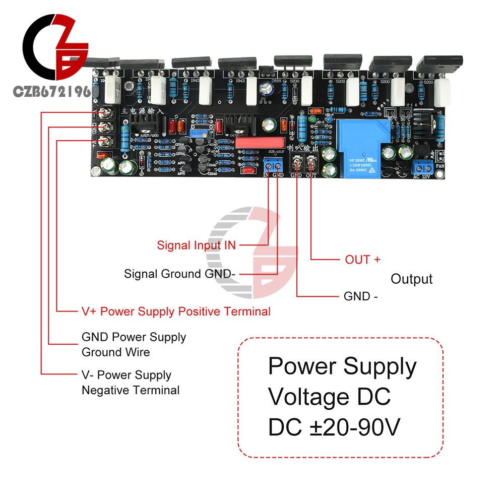 DC 20V-90V 400W Upgraded Mono Power Amplifier 1943+5200 with Speaker Protection