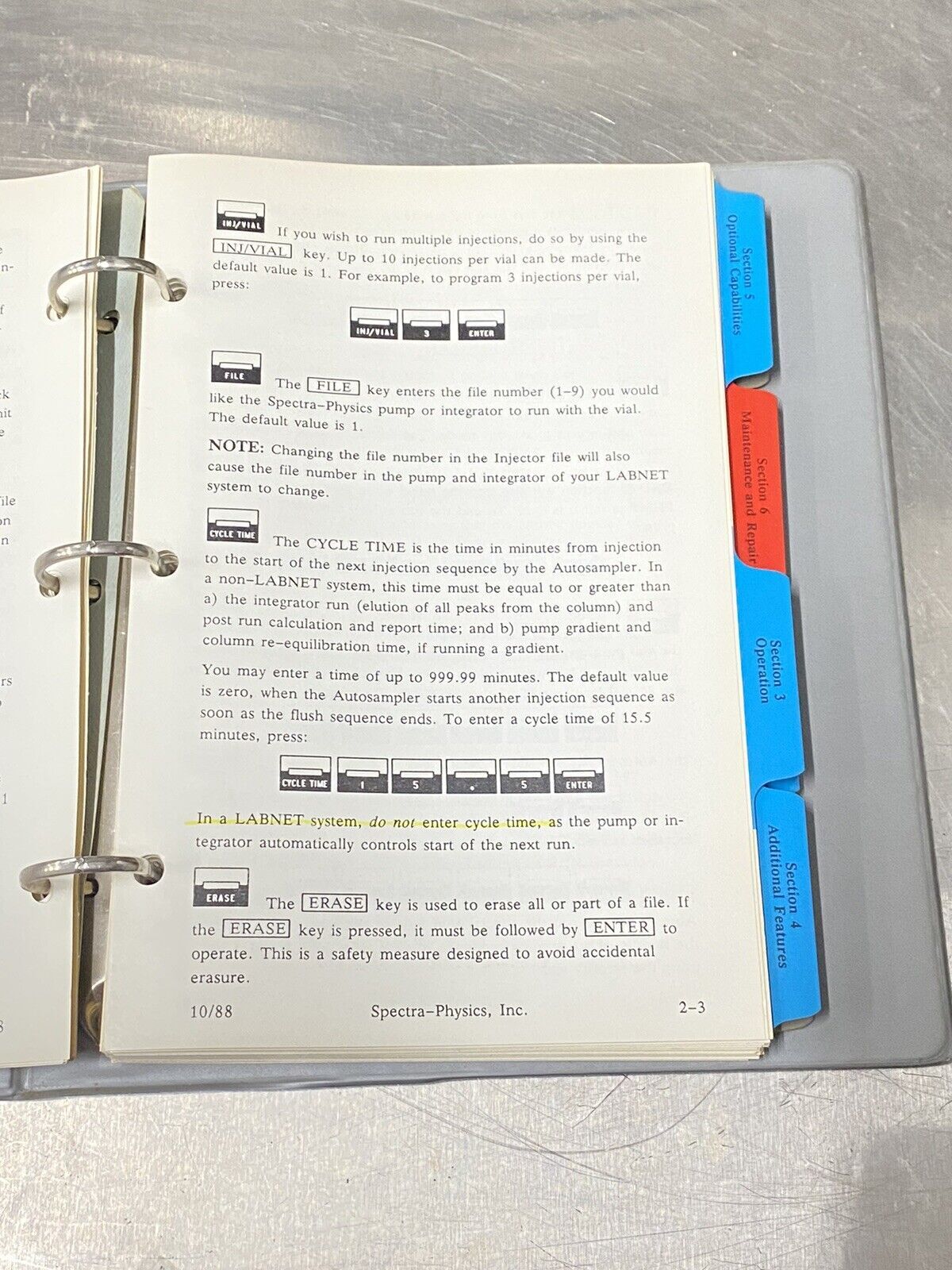 Spectra-Physics SP 8880 8875 Autosampler - Users Guide / Instruction Manual