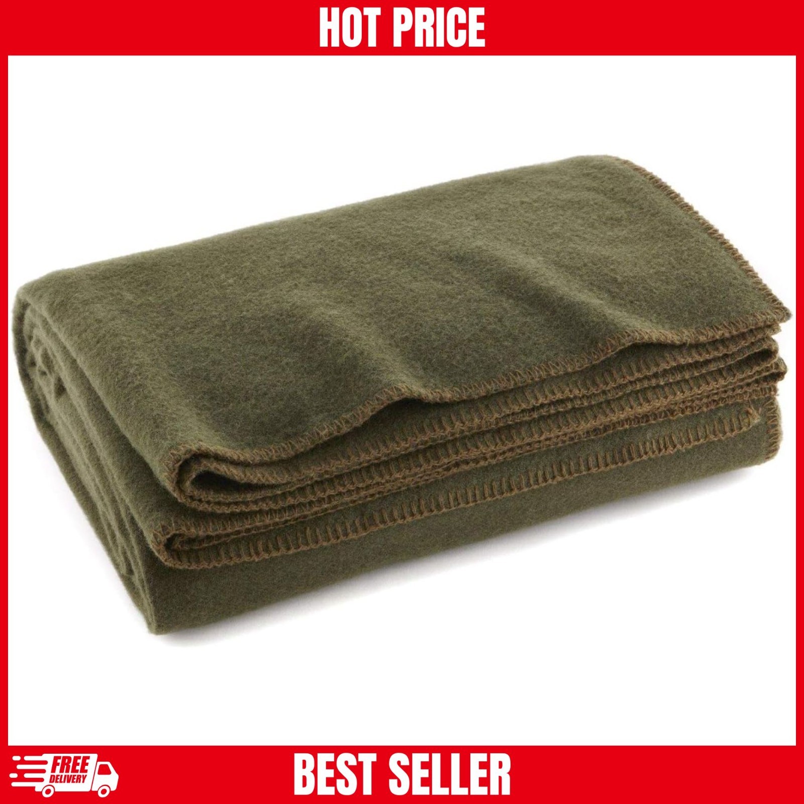 US Military Wool Blanket (80% Wool) Thick Washable 66" x 90" Heavy Wool Blanket