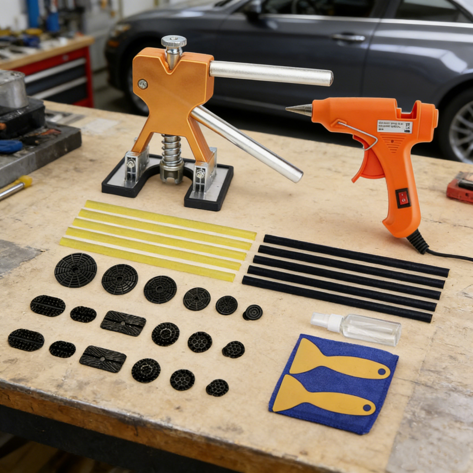 Dent Repair Tool Paintless Car Dent Puller Kit with 18 Taps and Glue Gun NEW
