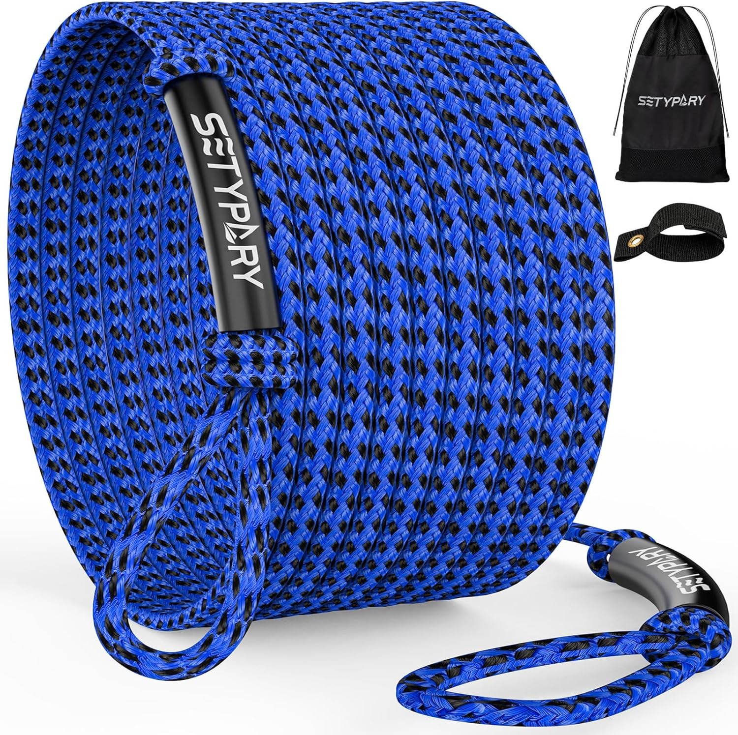 4-6K 60FT Boat Tow Rope for Tubing, Fits 1-4 Person 60ft, Blue & Black